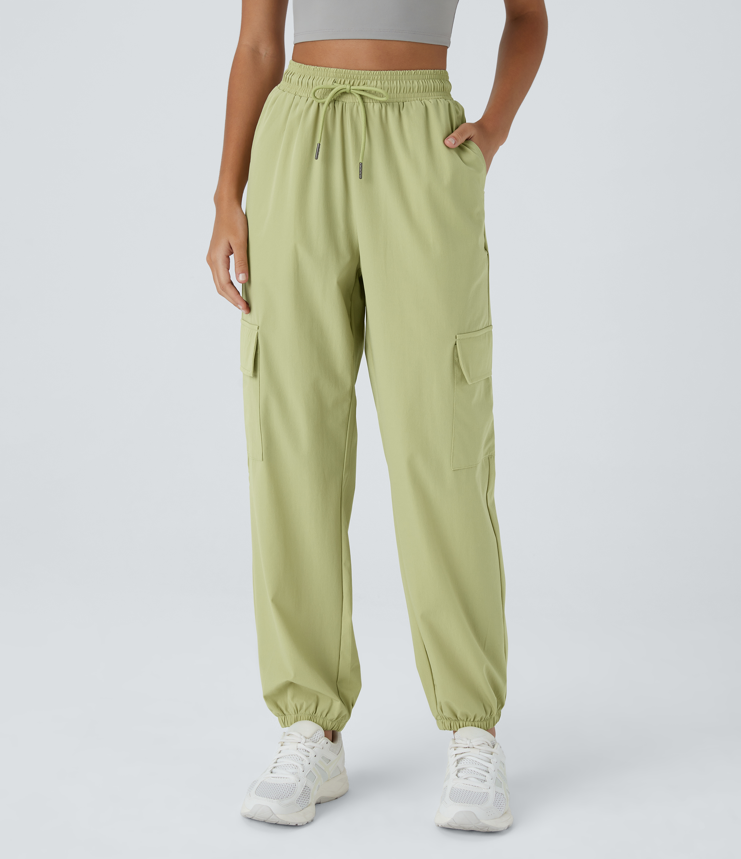 Halara Mid Rise Drawstring Side Pocket Casual Cargo Joggers  - Winter Pear - S 