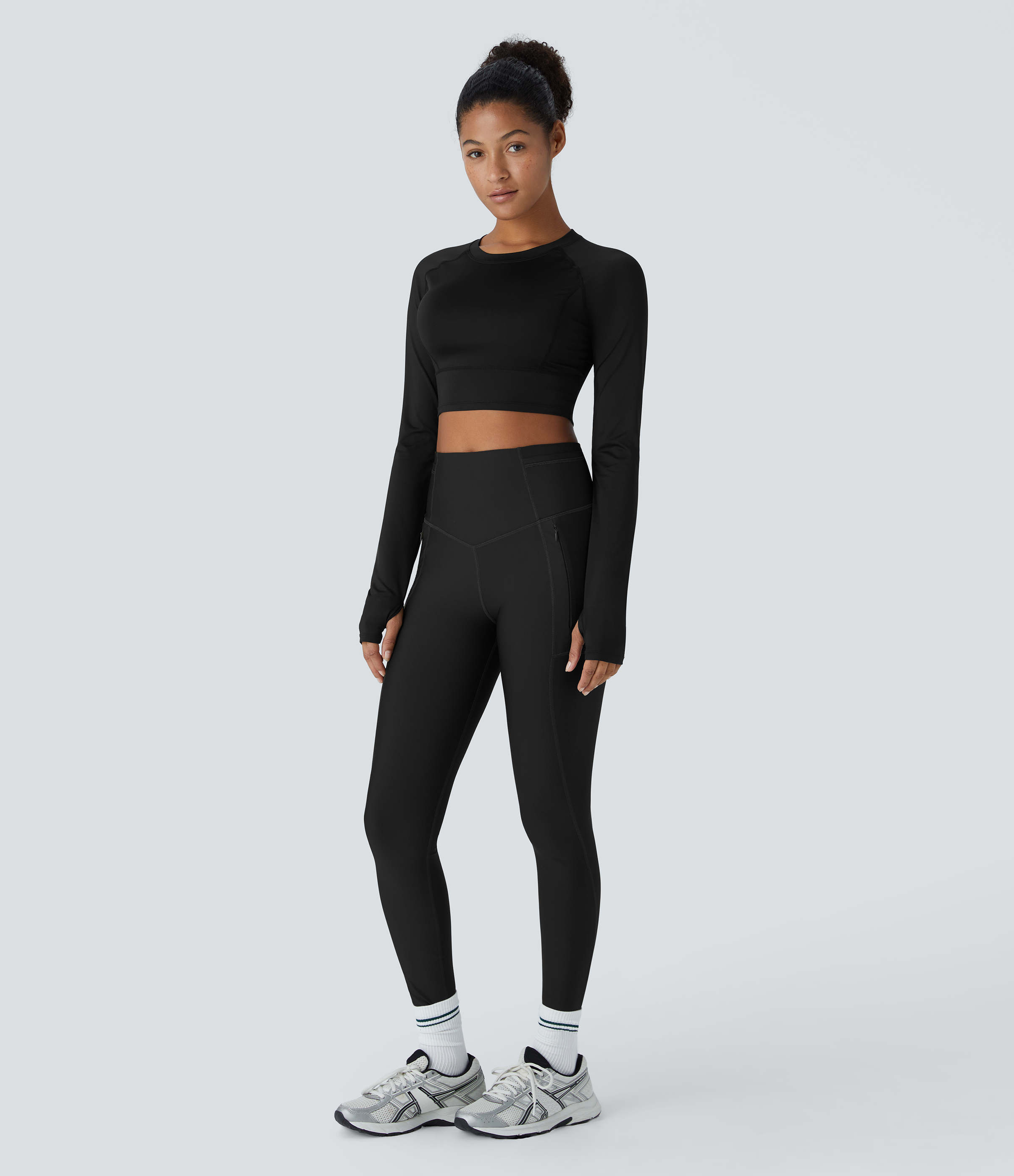 Halara SoCinched Wear-Resistant High Waisted Tummy Control Multiple Pockets 7/8 Rock Climbing Leggings  - Black - M(7/8) gym leggings 