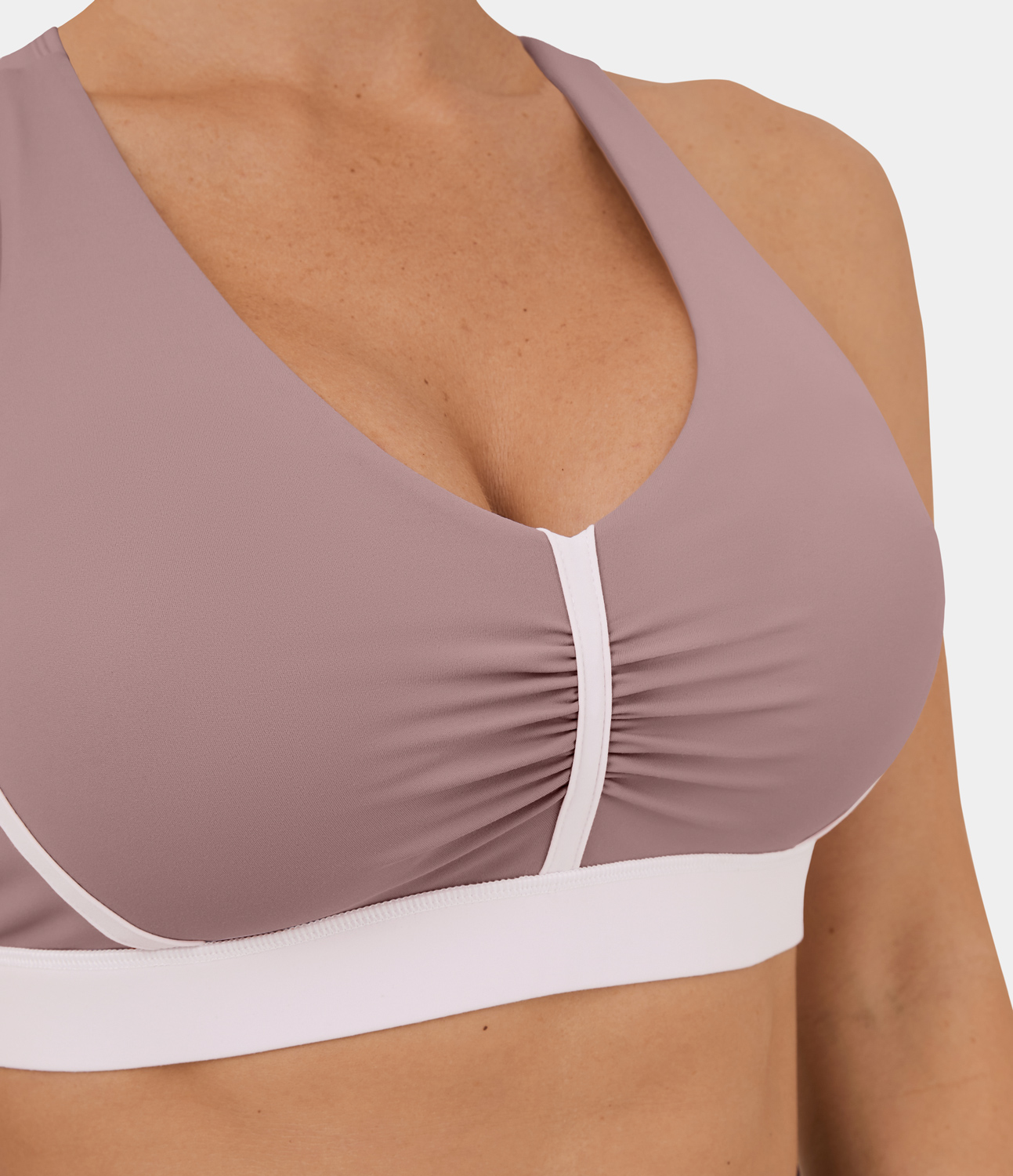 Halara Softlyzeroв„ў Plush Low Support Backless Ruched Color Block Yoga Sports Bra  - Ash Rose - XL push up bra strapless bra backless bra 