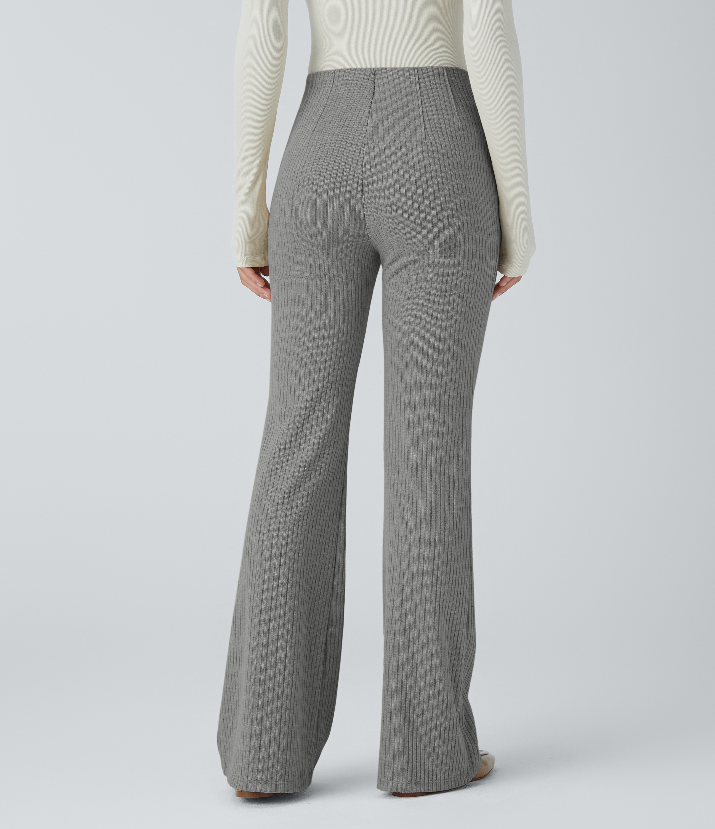 Women's Ribbed Knit High Waisted Side Zipper Pockets Casual