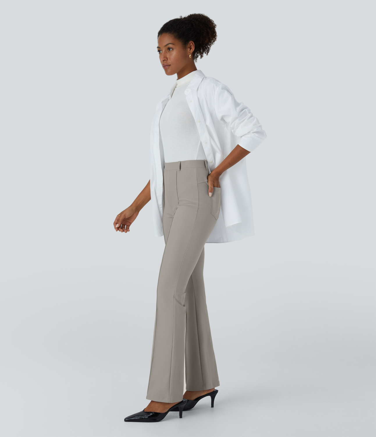 Halara Halara Flexв„ў High Waisted Back Pocket Twill Work Slight Flare Pants  - Elephant Skin - XL(regular) sweatpants jogger pants 