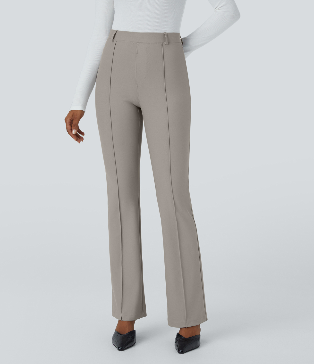 Halara Halara Flexв„ў High Waisted Back Pocket Twill Work Slight Flare Pants  - Elephant Skin - XL(regular) sweatpants jogger pants 