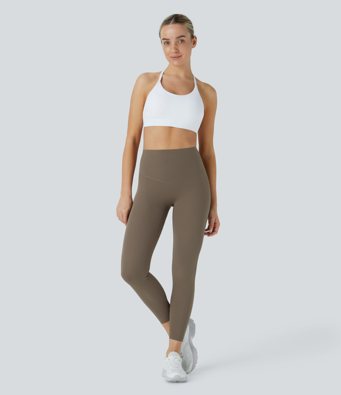 Halara SoCinched High Waisted Butt Lifting Tummy Control Multiple Pockets 7/8 Workout UltraSculpt Leggings  - Dawn Brown - S(7/8) 