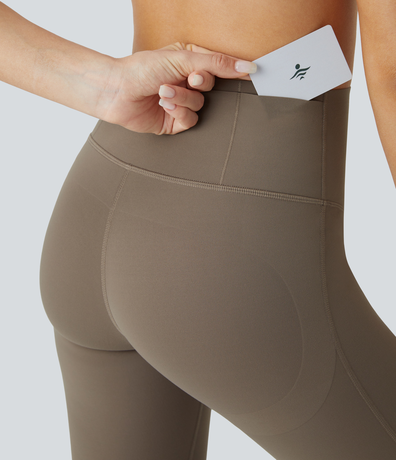 Halara SoCinched High Waisted Butt Lifting Tummy Control Multiple Pockets 7/8 Workout UltraSculpt Leggings  - Dawn Brown - S(7/8) 