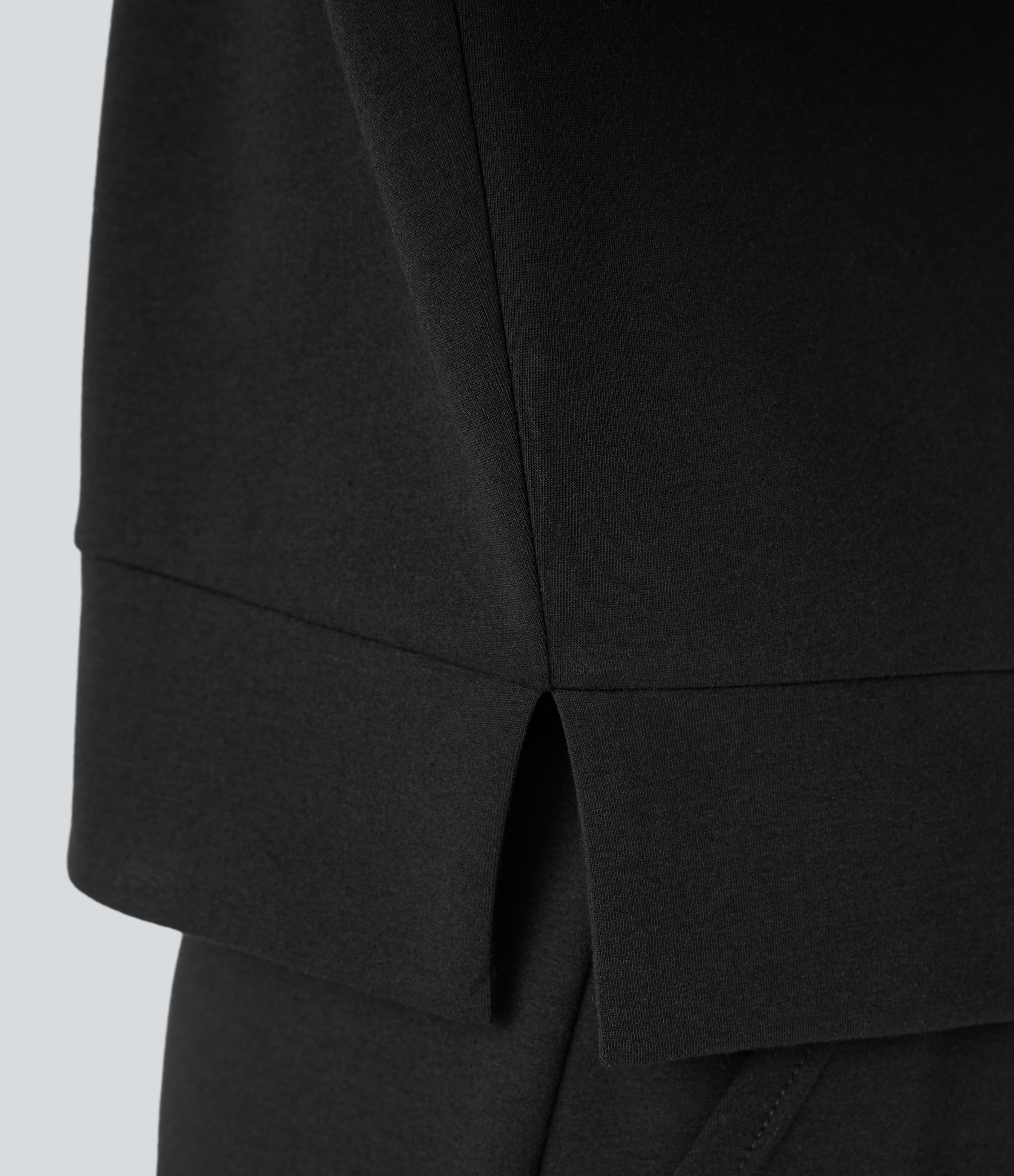 Halara Polo V Neck Button Dropped Shoulder Long Sleeve Split Relaxed Casual Sweatshirt  - Black - XL 