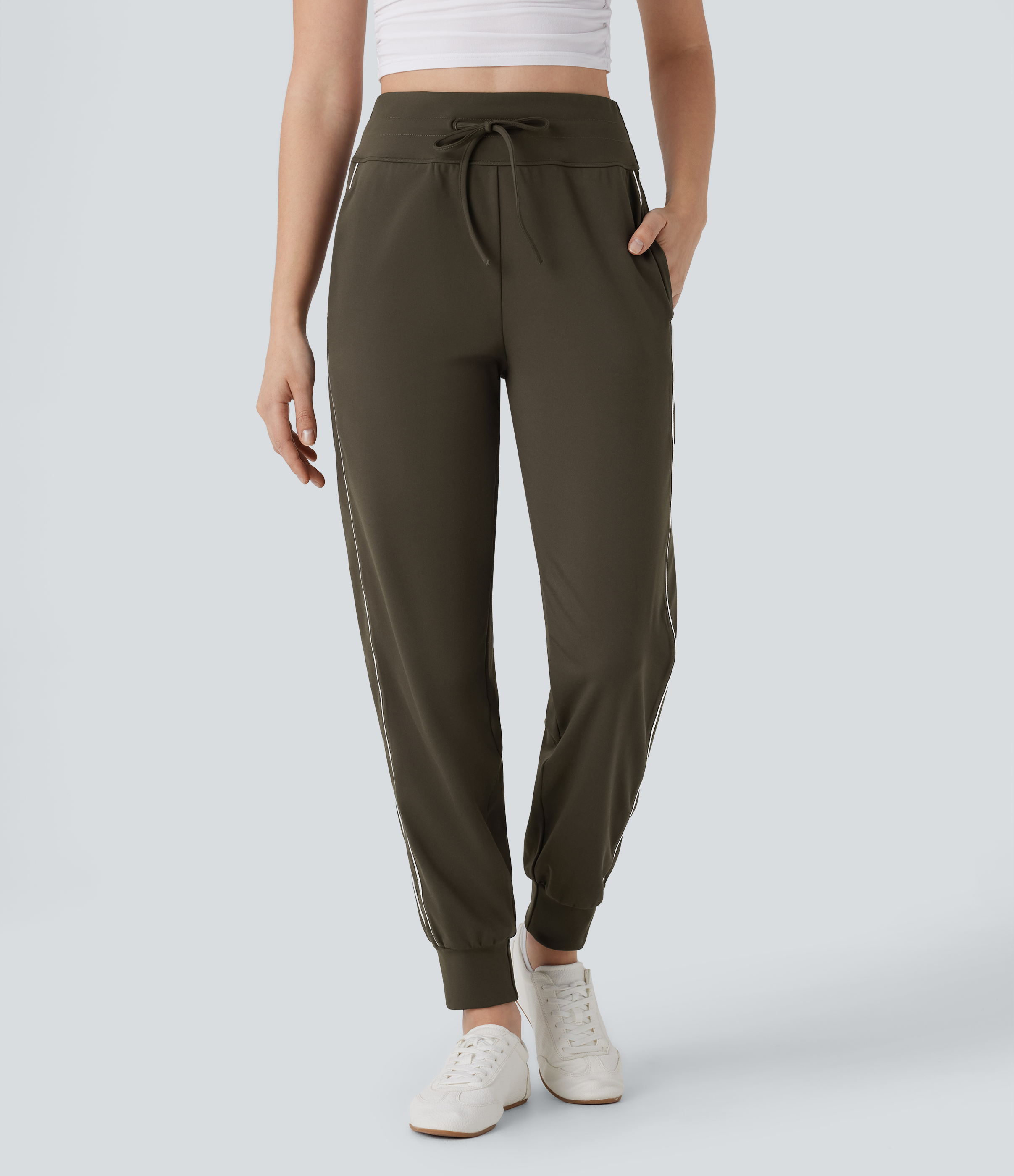 Halara HaloTek Airв„ў Reflective High Waisted Drawstring Side Pocket Travel Pile Joggers  - Forest Night - S(regular) 