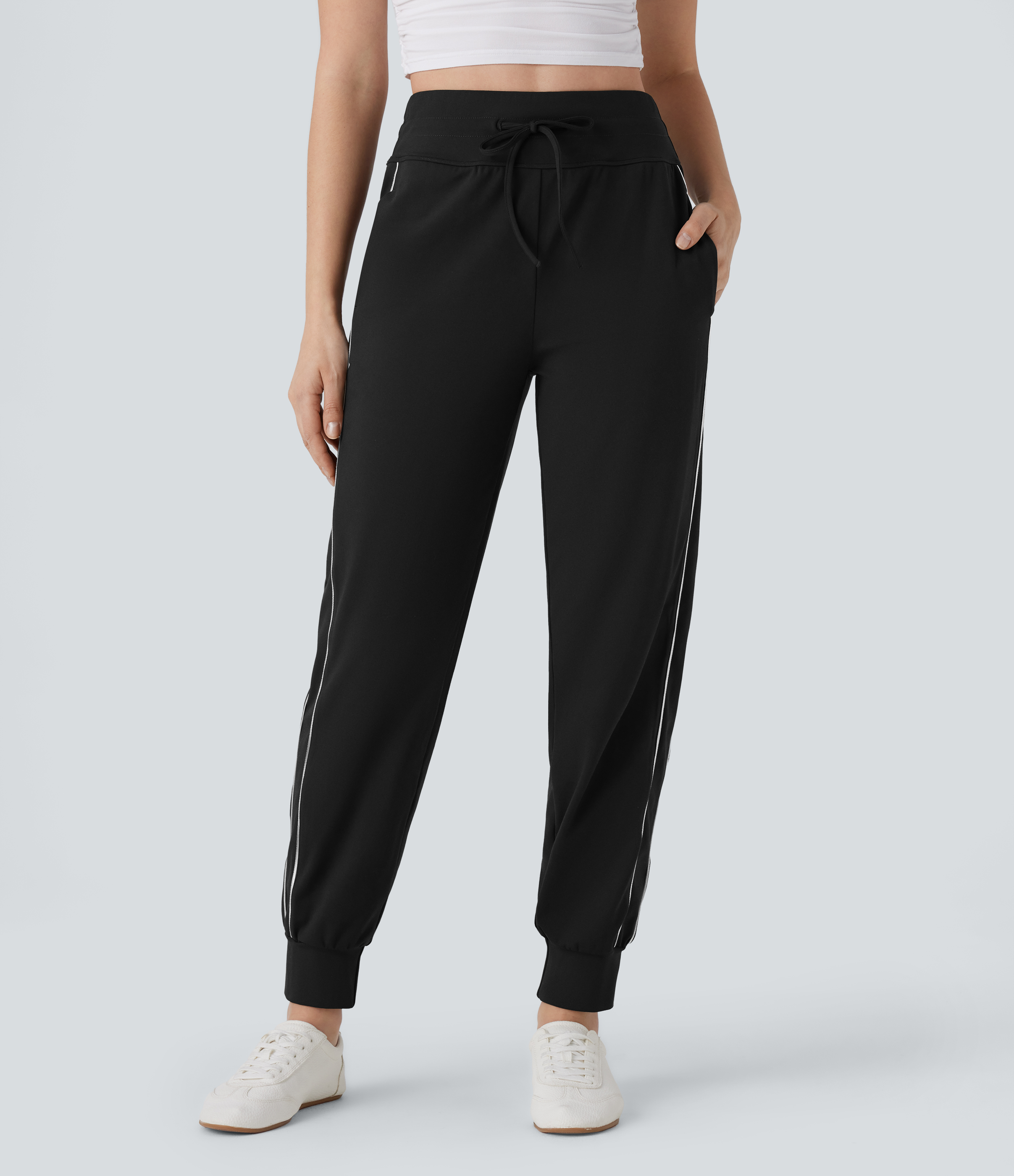 Halara HaloTek Airв„ў Reflective High Waisted Drawstring Side Pocket Travel Pile Joggers  - Black - S(regular) 