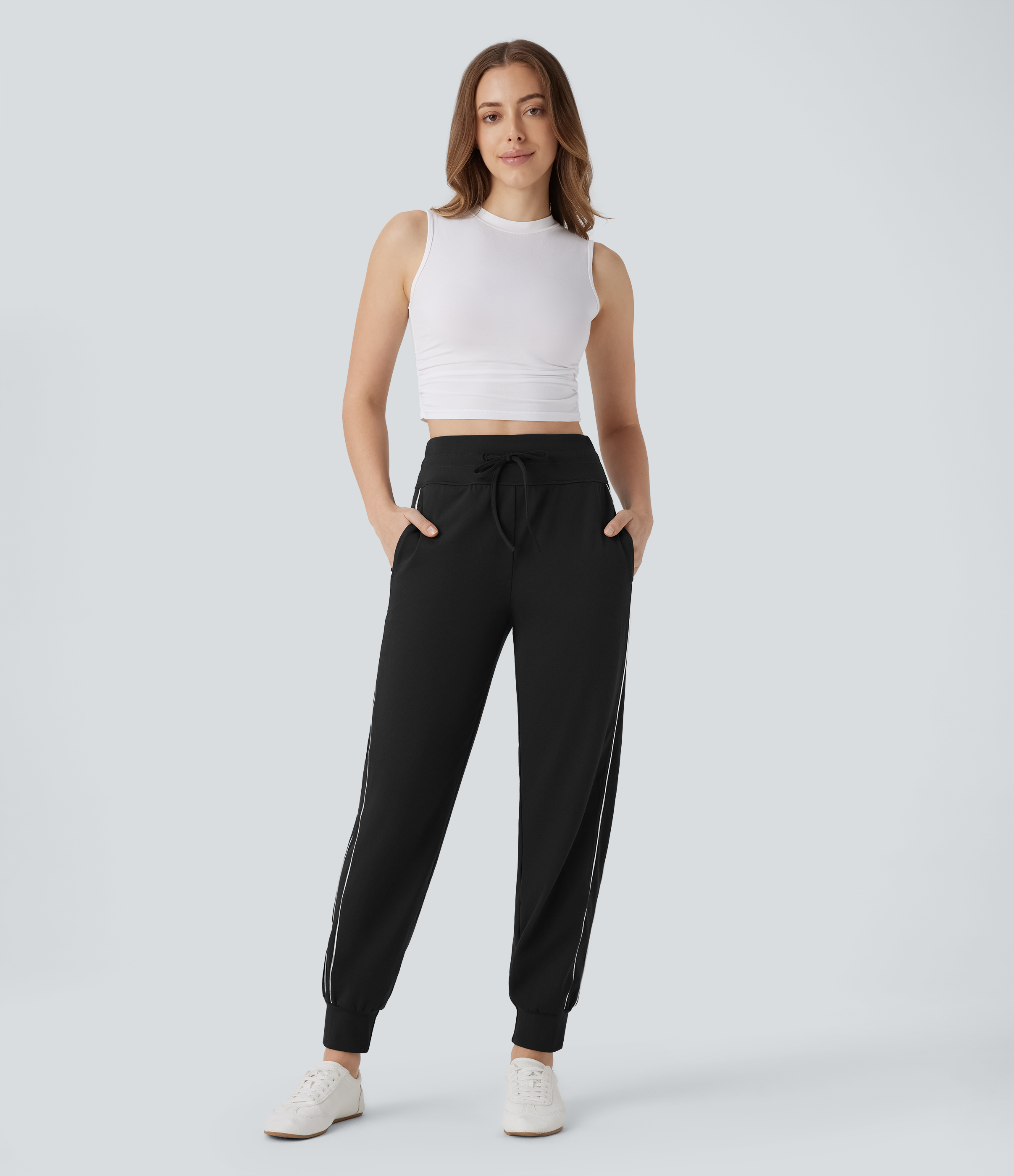 Halara HaloTek Airв„ў Reflective High Waisted Drawstring Side Pocket Travel Pile Joggers  - Black - S(regular) 