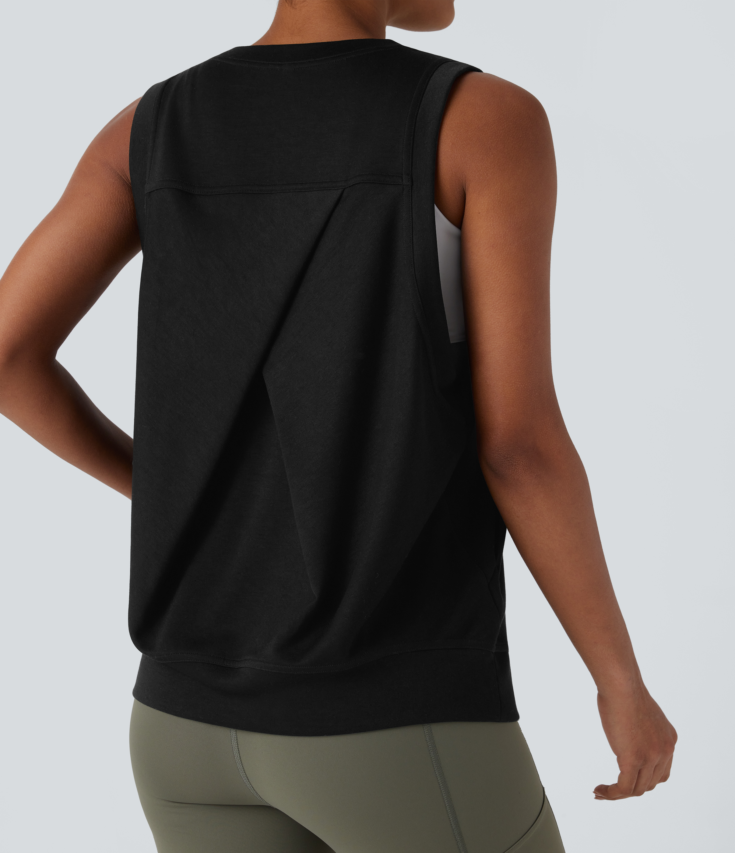 Halara Round Neck Side Pocket Casual Tank Top Tank Top - Black - S golf tops halter top tunic tops sleeveless tops backless top 