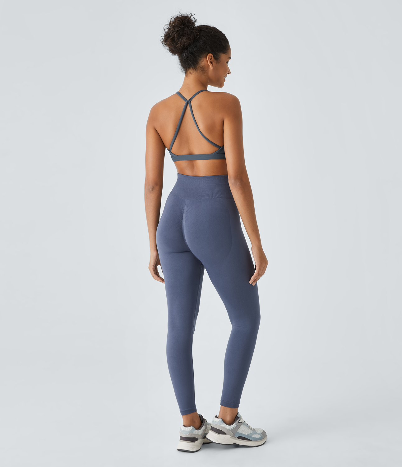 Halara Low Support Backless Ruched Yoga Sports Bra  - Flint Stone - S push up bra strapless bra backless bra sticky bra wireless bra 