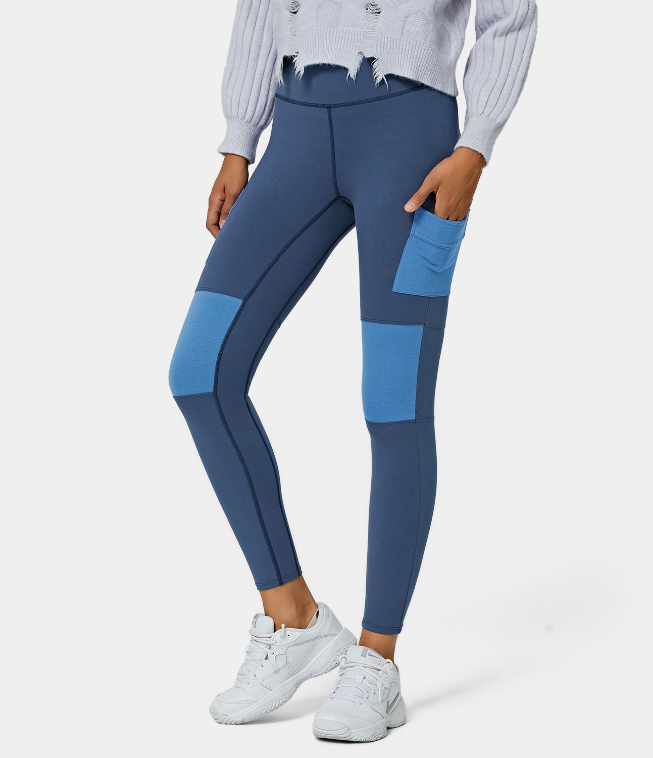 Women's Mid Rise Side Pocket Color Block Full Length Leggings HALARA