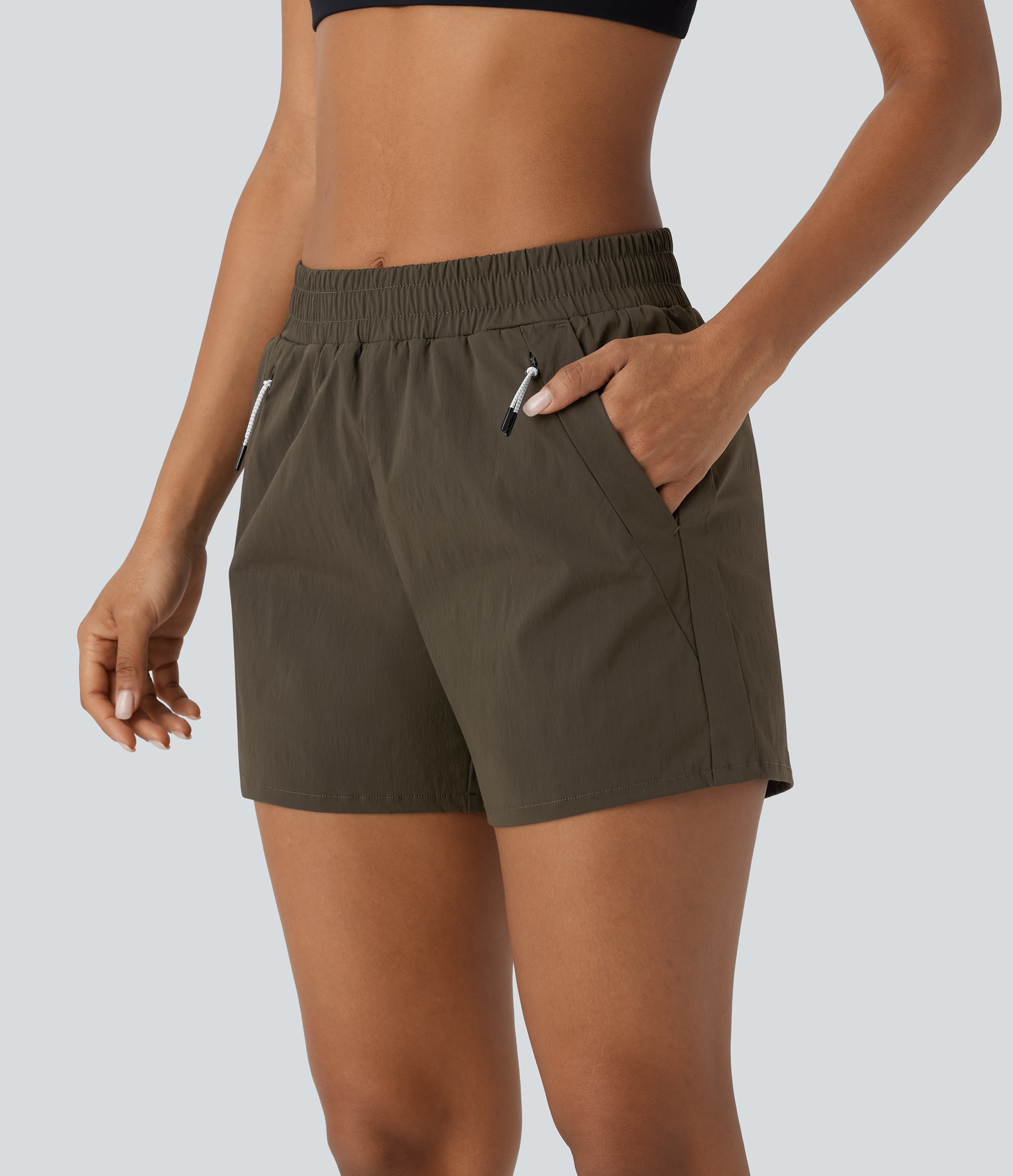 Halara Water Repellent Mid High Waisted Multiple Pockets Ripstop Hiking Shorts 3.5`` Gym Short - Twilight Green - XL booty shorts 