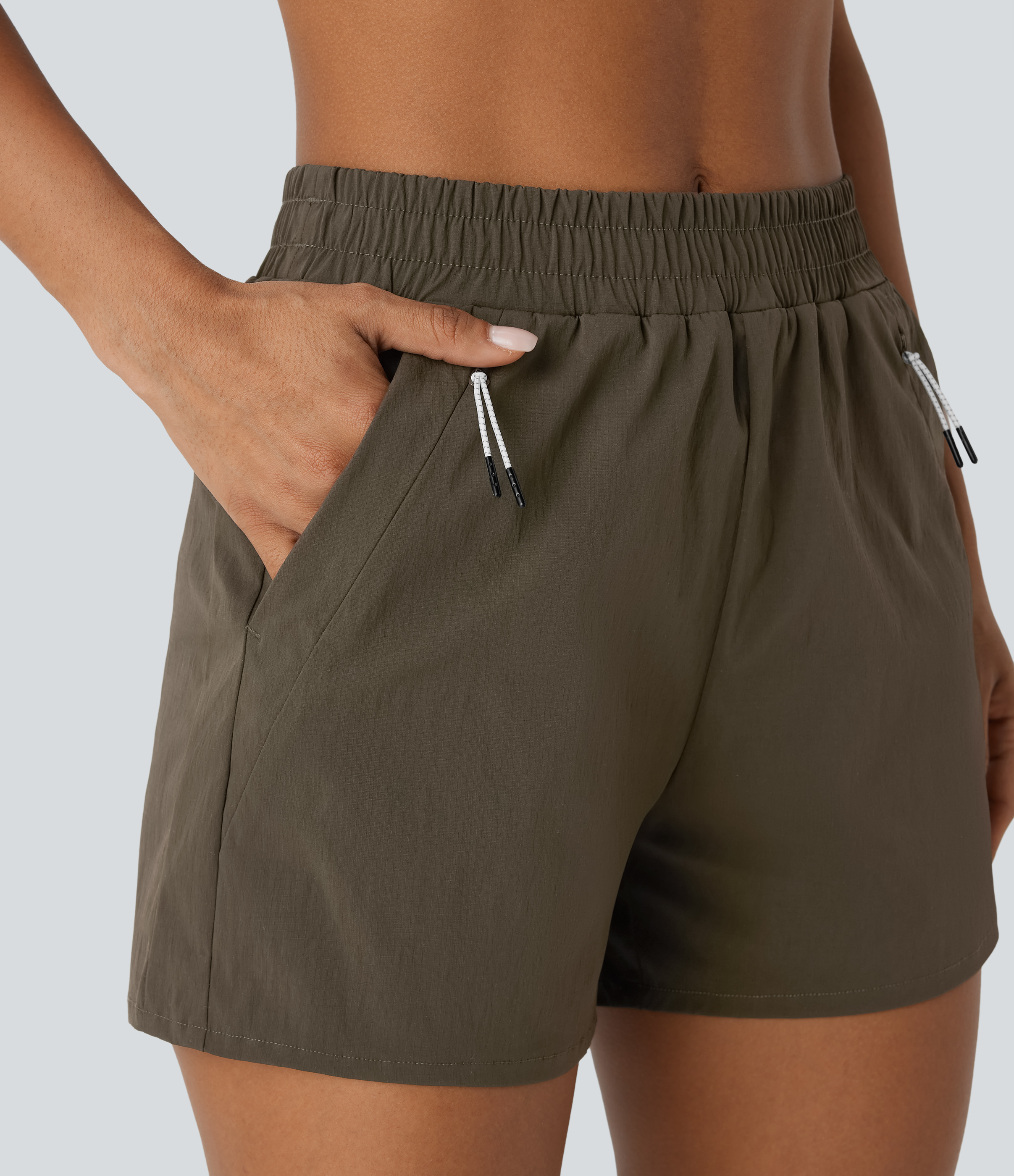 Halara Water Repellent Mid High Waisted Multiple Pockets Ripstop Hiking Shorts 3.5`` Gym Short - Twilight Green - XL booty shorts 