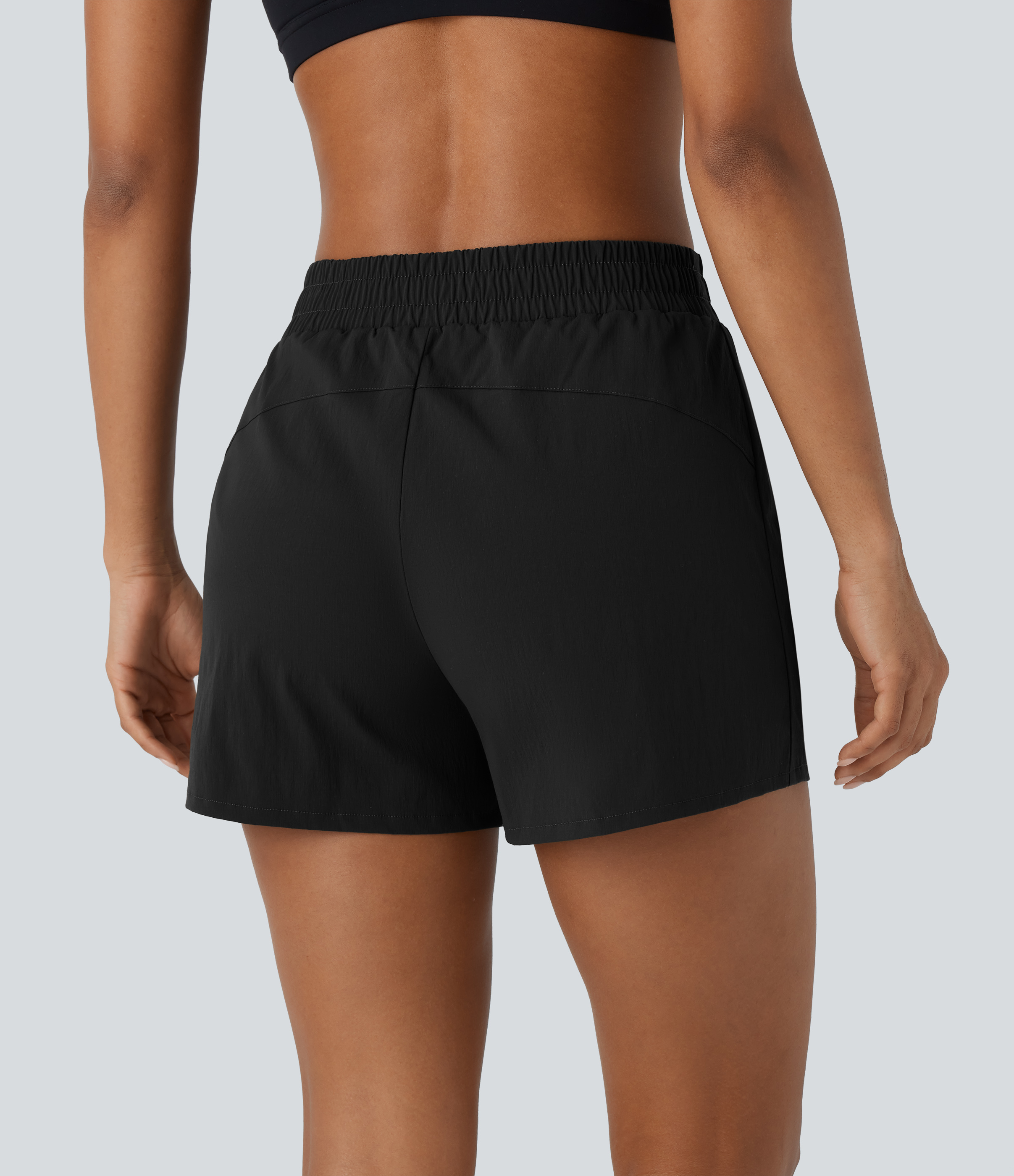 Halara Water Repellent Mid High Waisted Multiple Pockets Ripstop Hiking Shorts 3.5`` Gym Short - Black - XS booty shorts compression shorts 