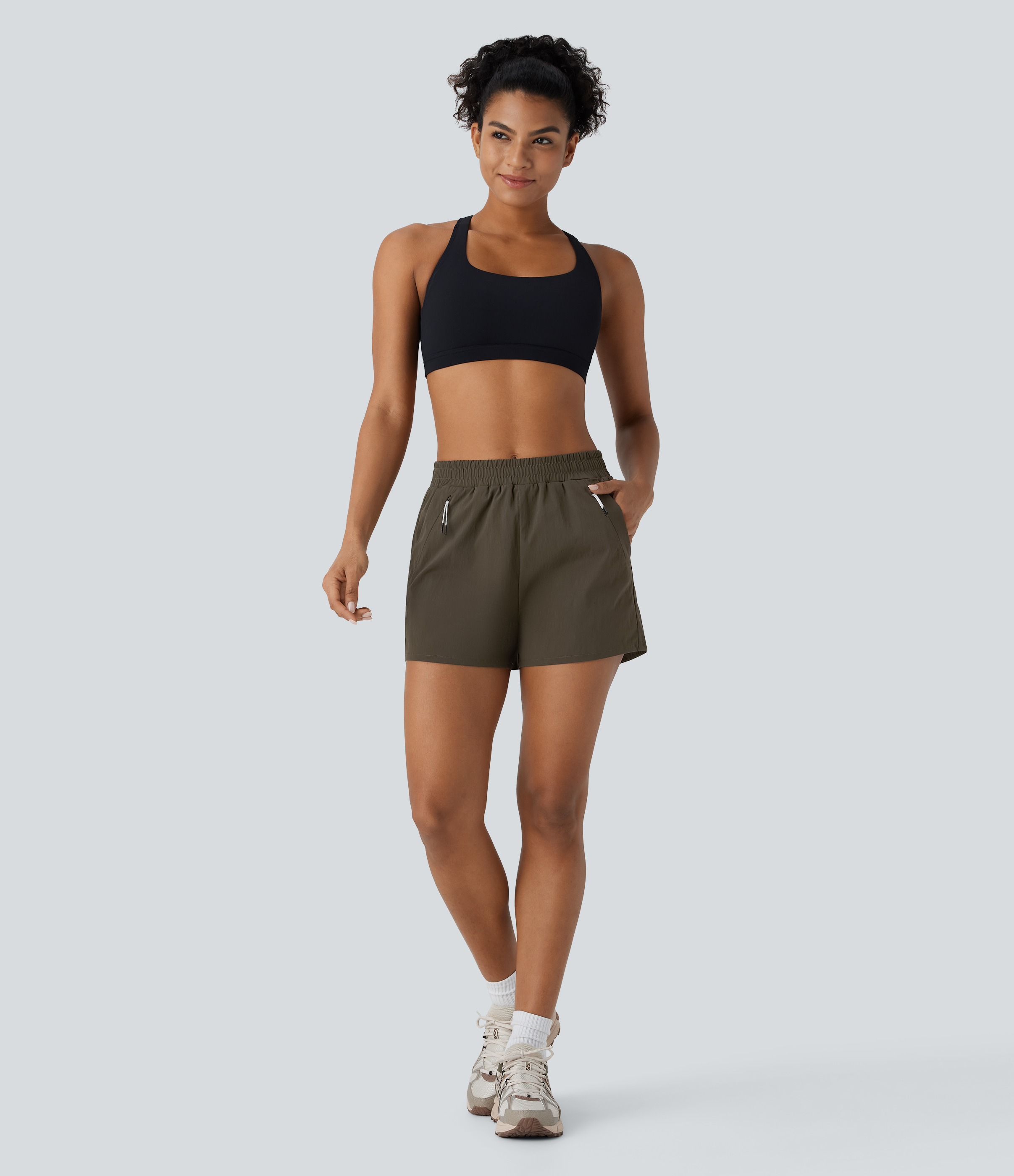 Halara Water Repellent Mid High Waisted Multiple Pockets Ripstop Hiking Shorts 3.5`` Gym Short - Twilight Green - XL booty shorts 