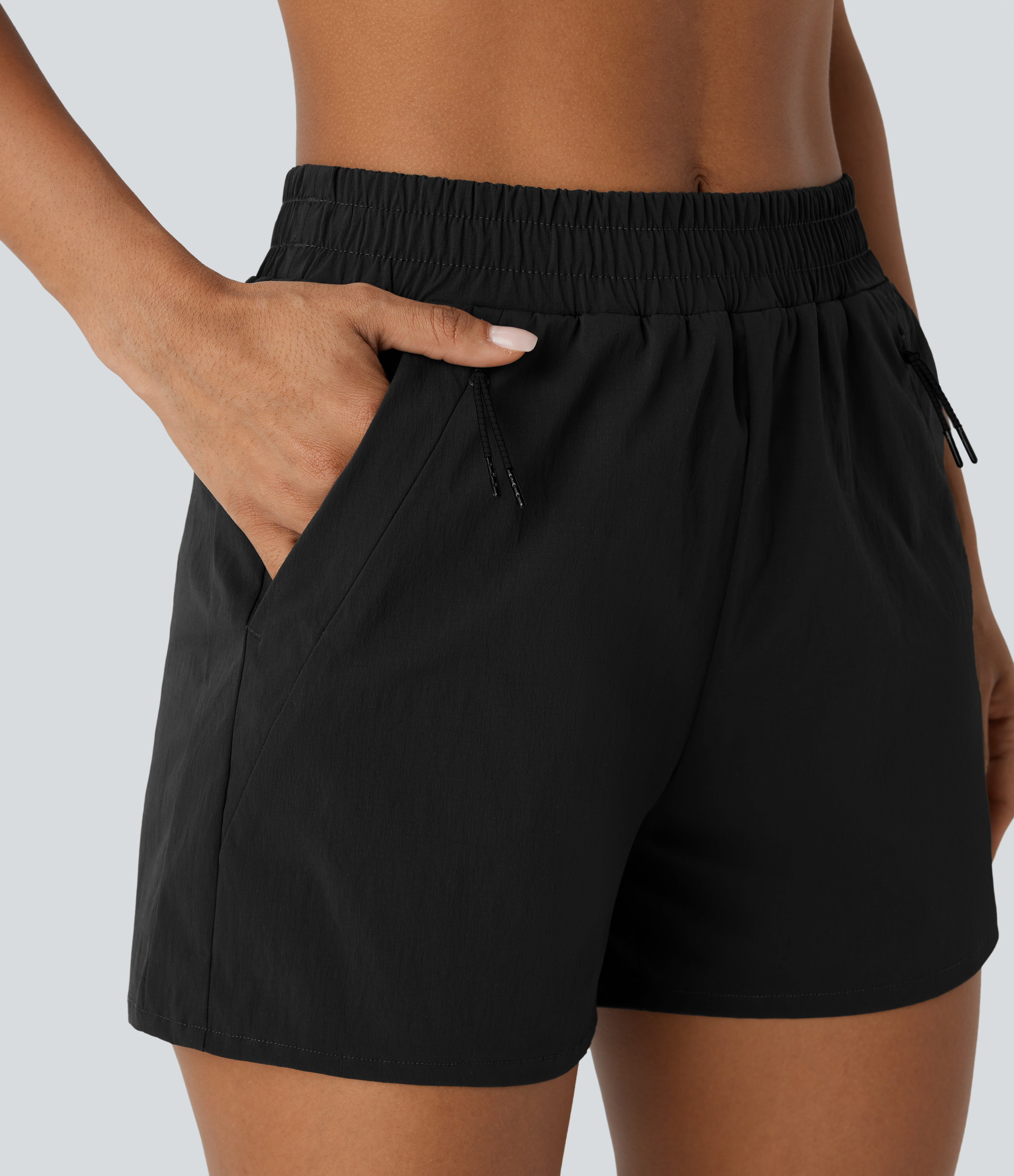 Halara Water Repellent Mid High Waisted Multiple Pockets Ripstop Hiking Shorts 3.5`` Gym Short - Black - XS booty shorts compression shorts 
