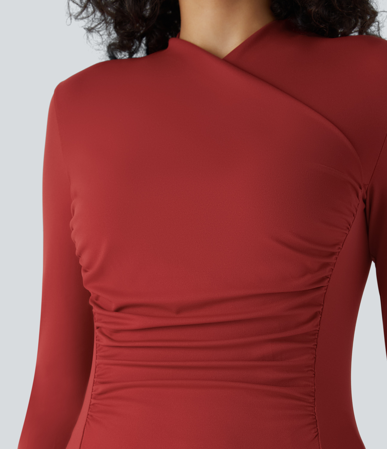 Halara Crossover V Neck Long Sleeve Ruched Slim Work Top Tank Top - Emboldened - L golf tops halter top tunic tops sleeveless tops 