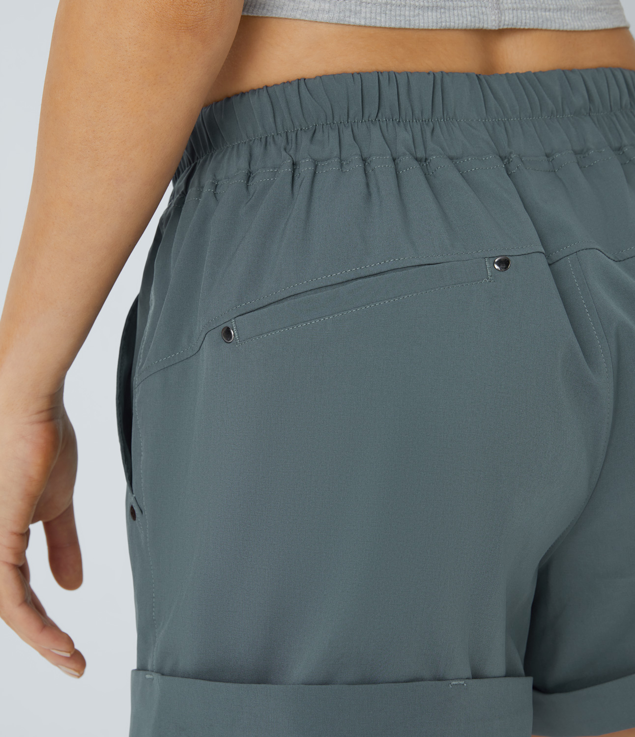 Halara Mid Rise Drawstring Plicated Multiple Pockets Casual Shorts  - Goblin Blue - XS 