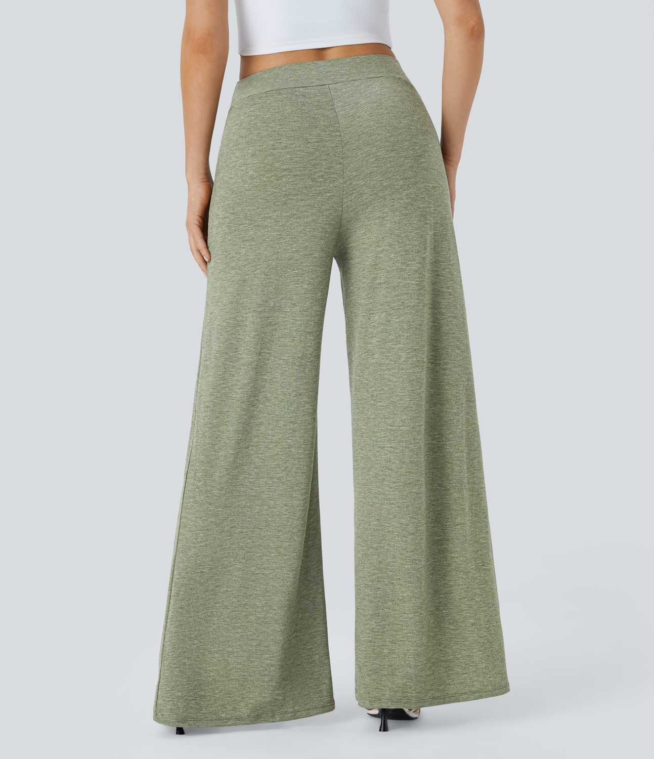 Halara High Waisted Split Wide Leg Flowy Resort Pants  - Light Green Floral Yarn - S(regular) sweatpants jogger pants stacked sweatpants 