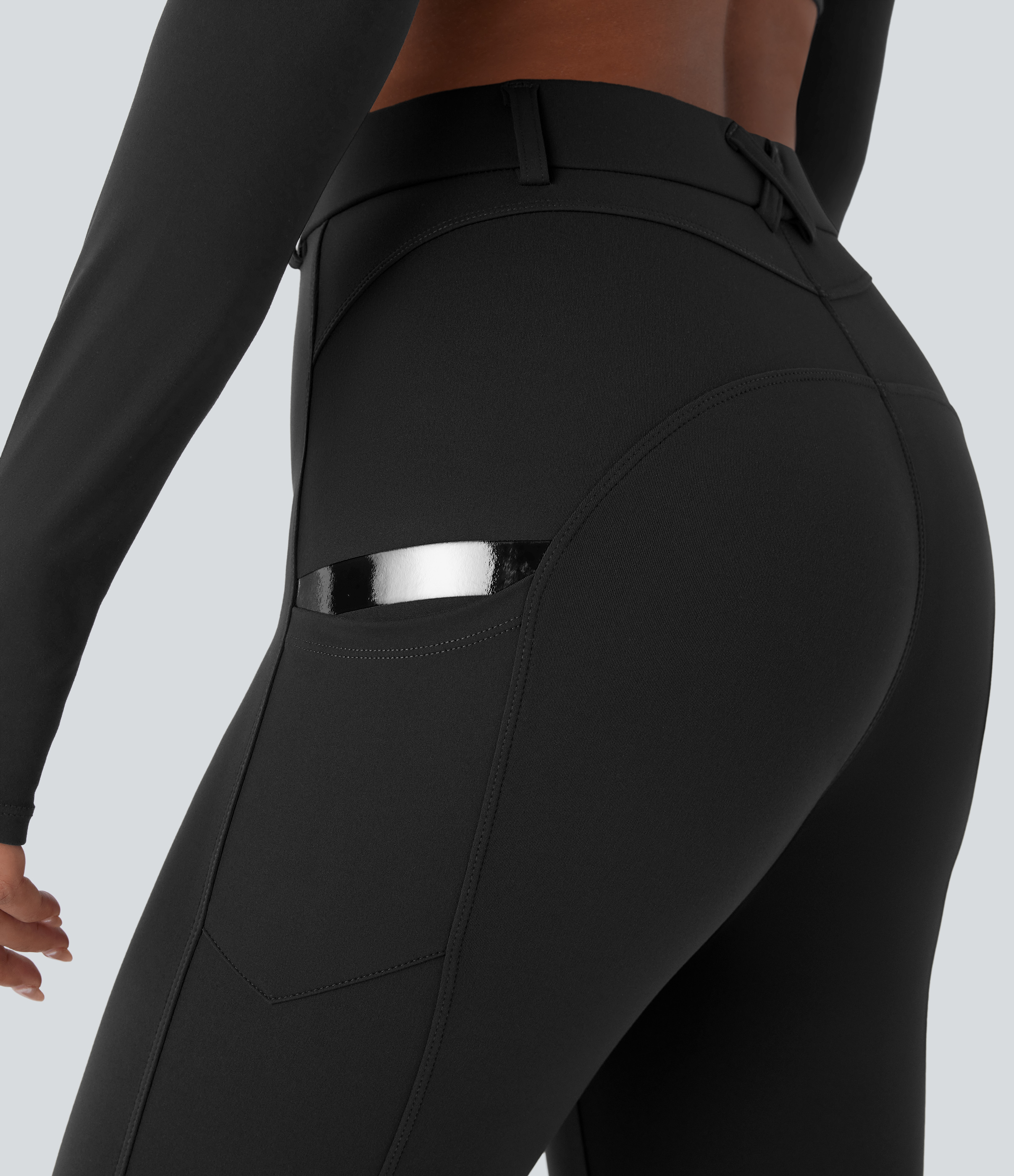 Halara HaloTek Airв„ў High Waisted Side Pocket Lacquer Line Equestrian Horse Riding Leggings  - Black - XL(7/8) gym leggings 
