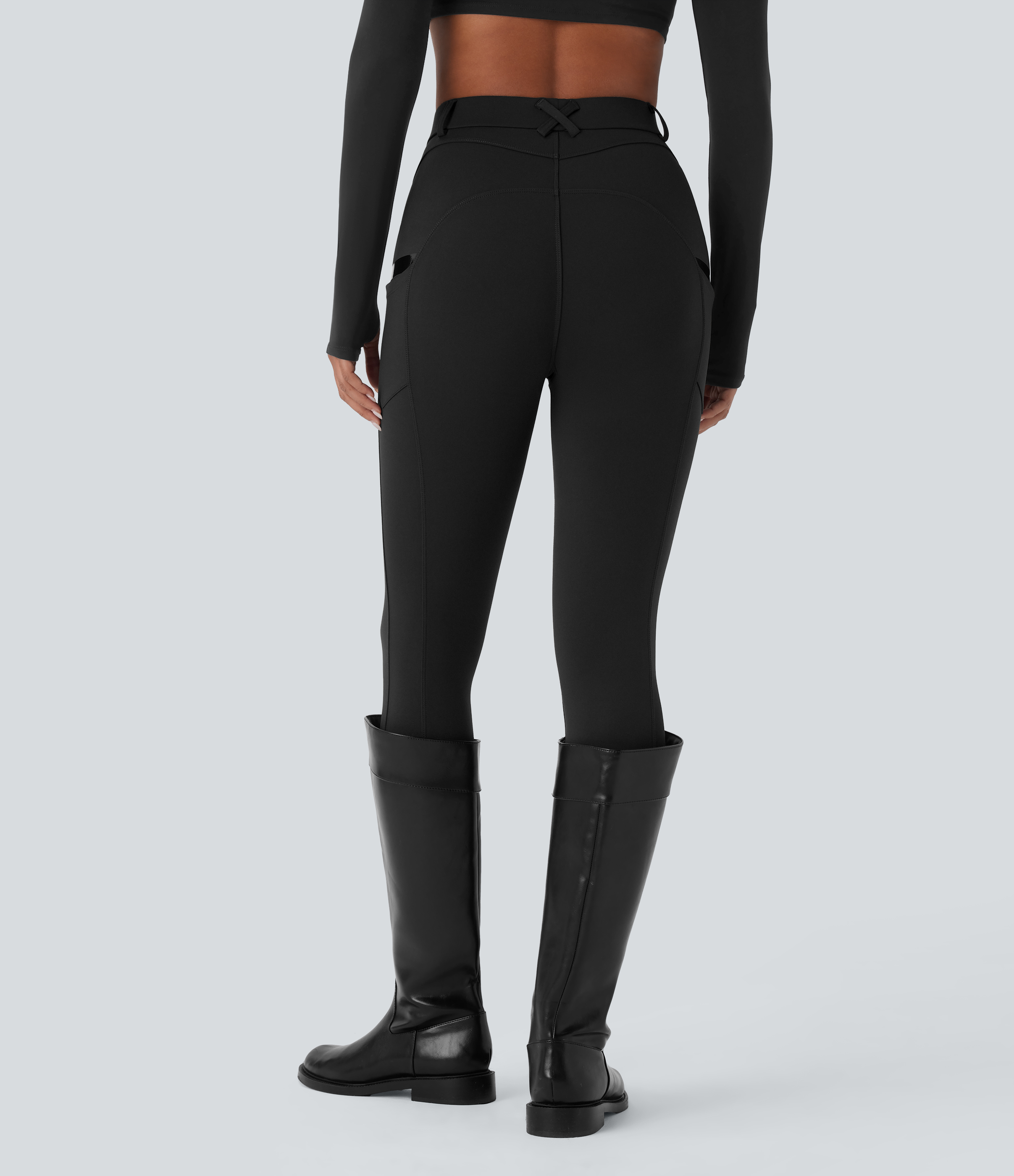 Halara HaloTek Airв„ў High Waisted Side Pocket Lacquer Line Equestrian Horse Riding Leggings  - Black - XL(7/8) gym leggings 