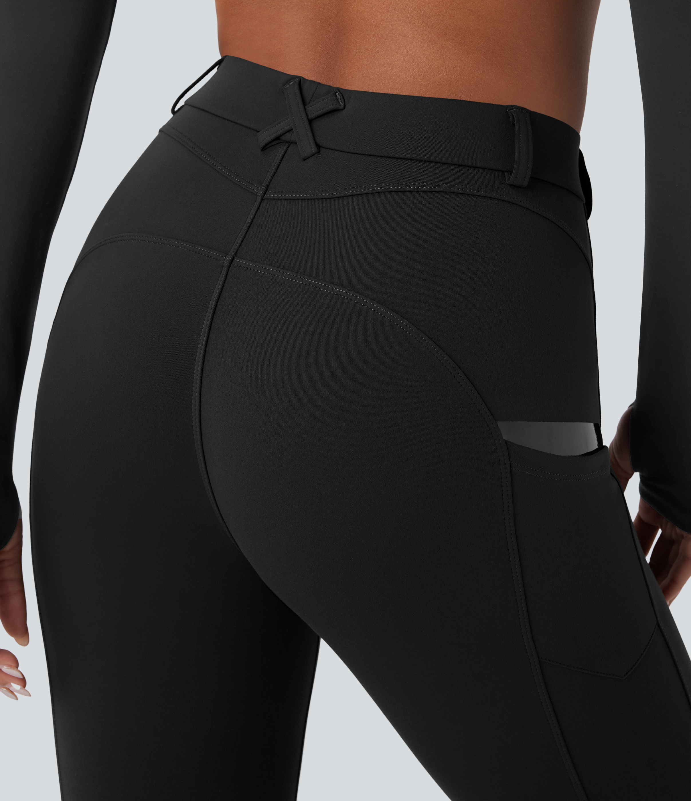Halara HaloTek Airв„ў High Waisted Side Pocket Lacquer Line Equestrian Horse Riding Leggings  - Black - XL(7/8) gym leggings 