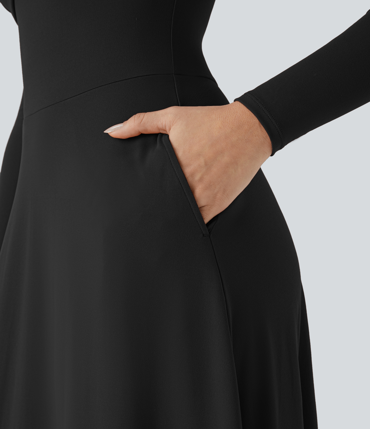 Halara Sweetheart Neck Long Sleeve Twisted Side Pocket Flare Flowy Maxi Resort Dress Casual Dress - Black - L slip dress beach dress 