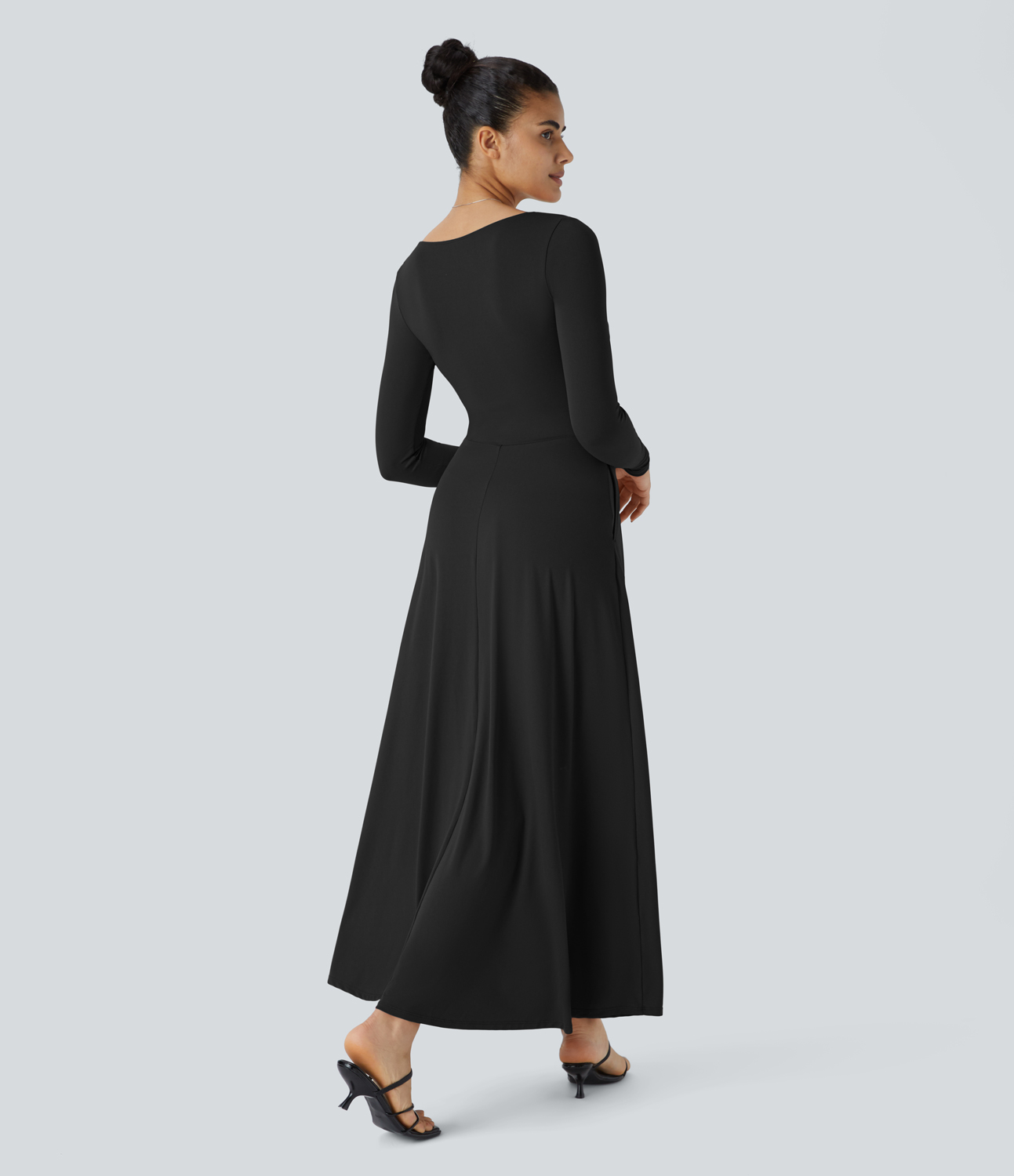 Halara Sweetheart Neck Long Sleeve Twisted Side Pocket Flare Flowy Maxi Resort Dress Casual Dress - Black - L slip dress beach dress 