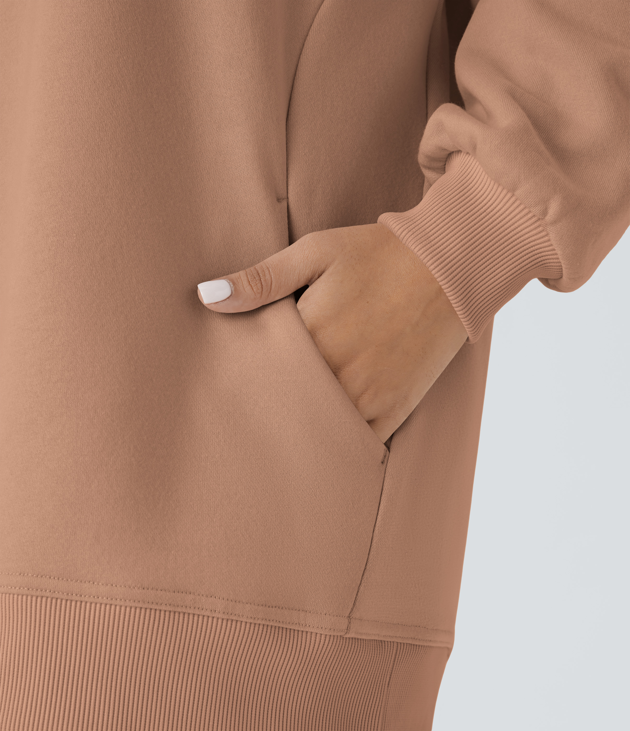 Halara Round Neck Long Sleeve Side Pocket Oversize Fleece Casual Sweatshirt  - Mocha Mousse - S 