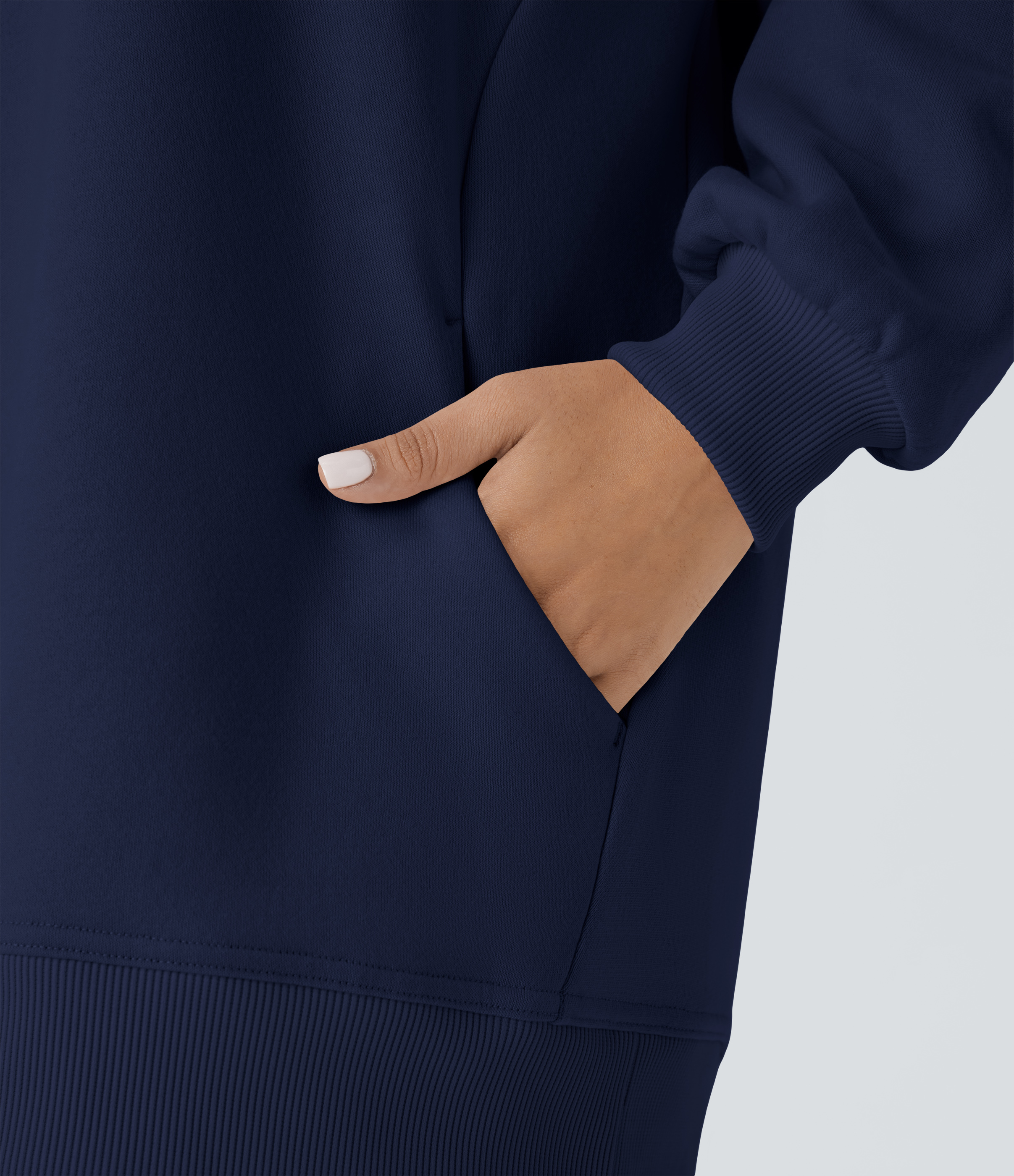 Halara Round Neck Long Sleeve Side Pocket Oversize Fleece Casual Sweatshirt  - Ocean Cavern - L 