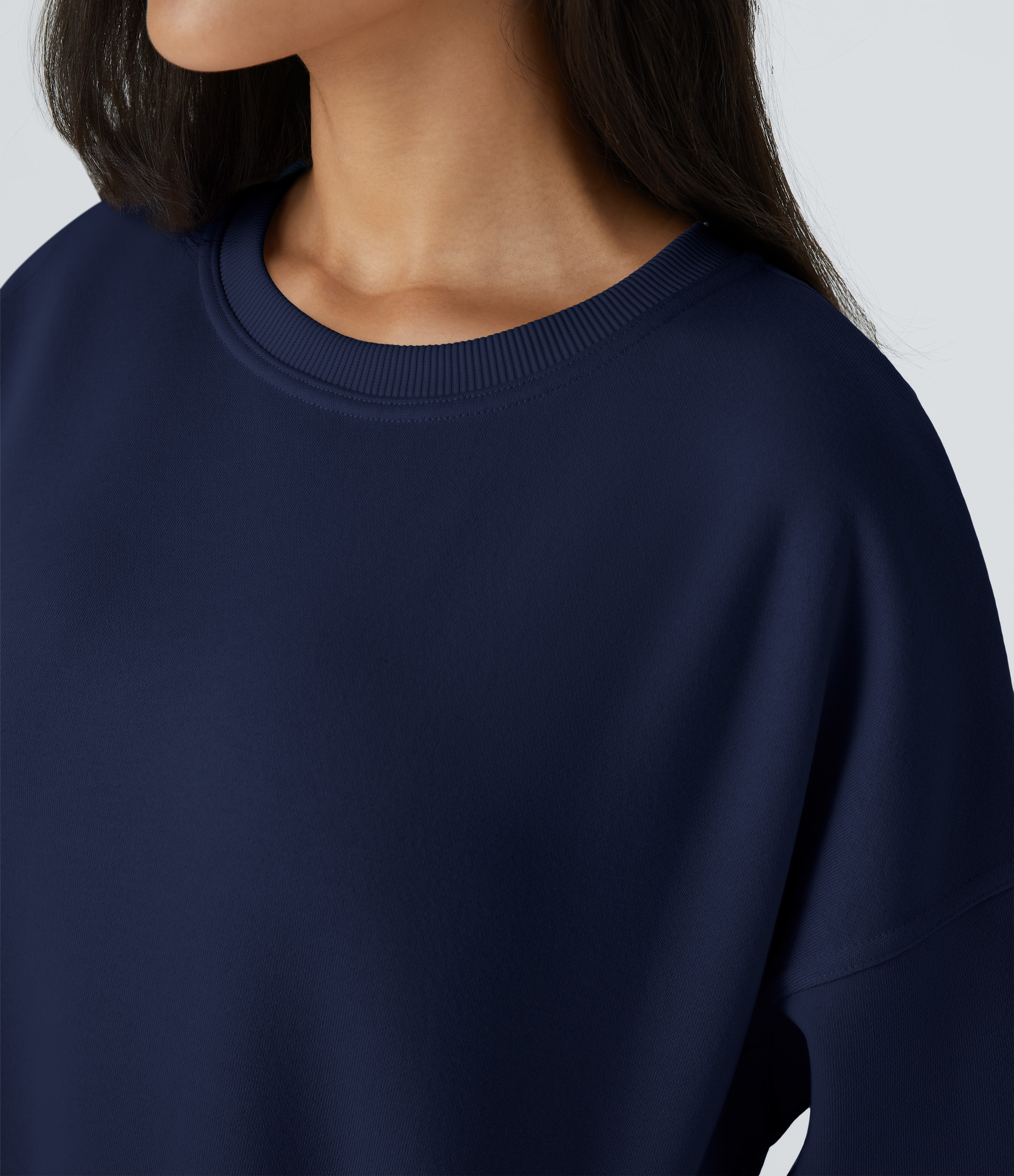 Halara Round Neck Long Sleeve Side Pocket Oversize Fleece Casual Sweatshirt  - Ocean Cavern - L 