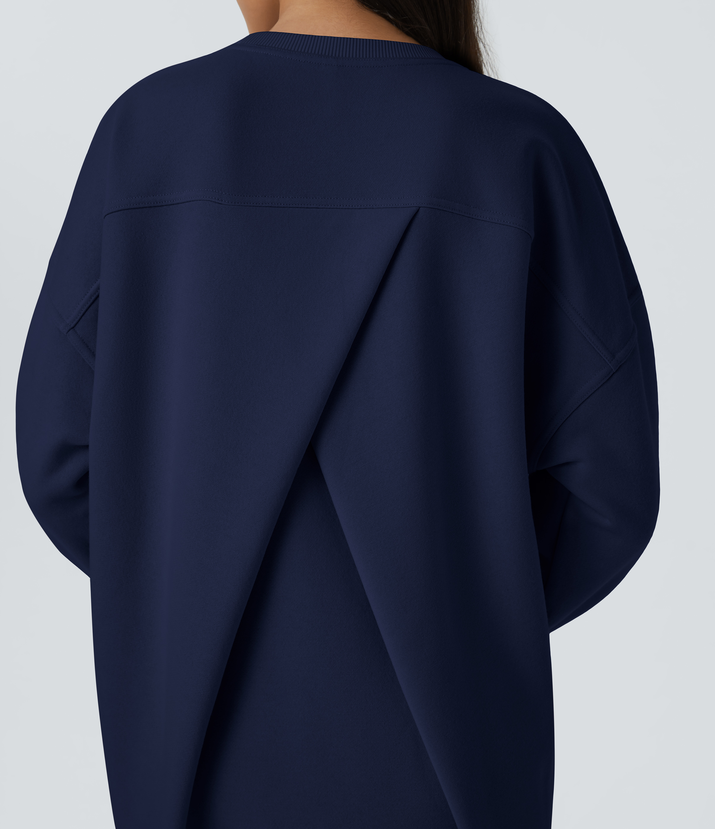 Halara Round Neck Long Sleeve Side Pocket Oversize Fleece Casual Sweatshirt  - Ocean Cavern - L 