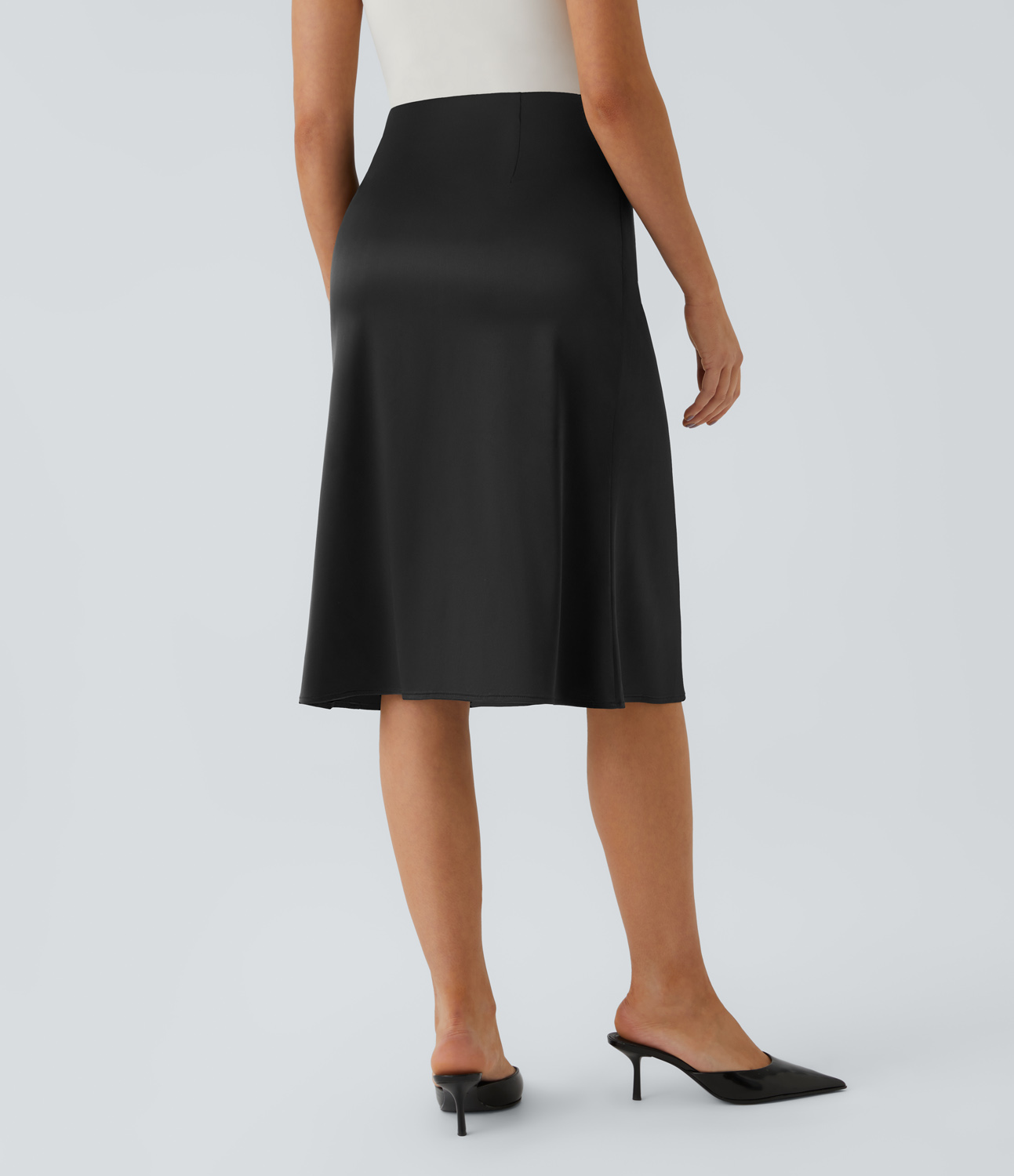 Halara High Waisted Invisible Zipper Satin Midi Work Skirt  - Black - S(regular) 