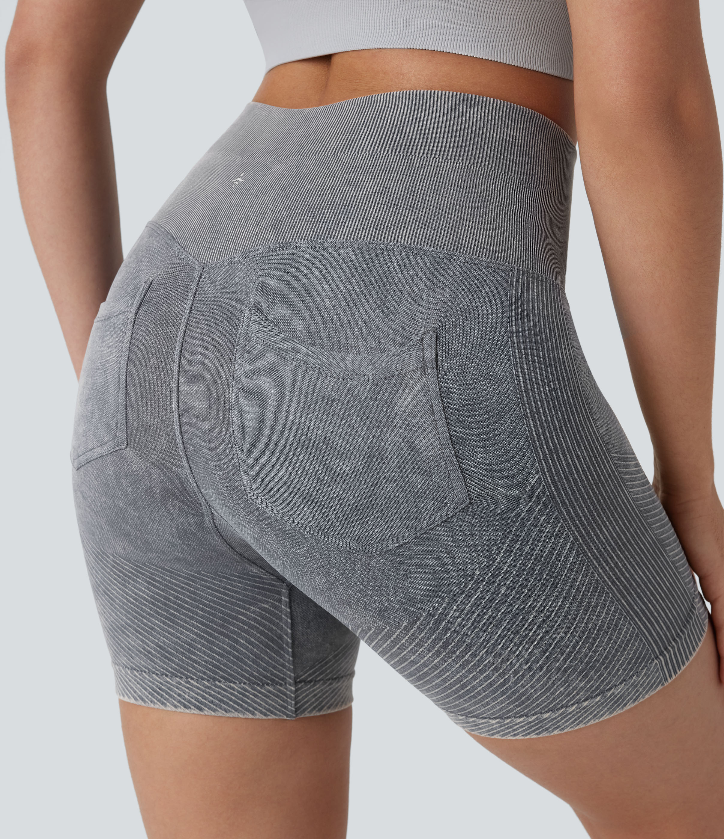 Halara Seamless Flow High Waisted Back Pocket Washed Yoga Biker Shorts 5.5``  - Skyrocket - S(regular) biker shorts women black biker shorts 