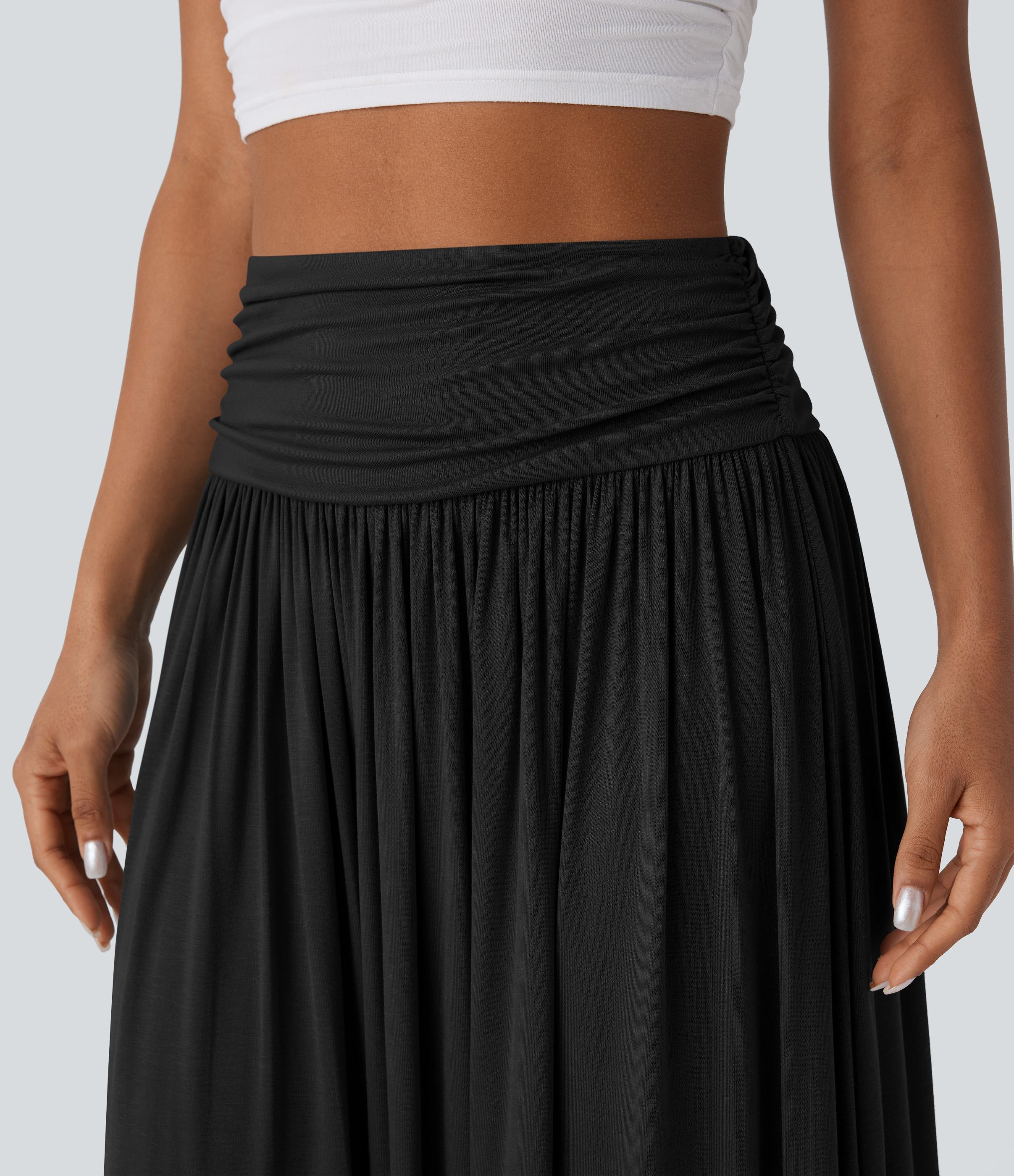 Halara High Waisted Ruched Flowy Maxi Casual Skirt  - Black - M(regular) 