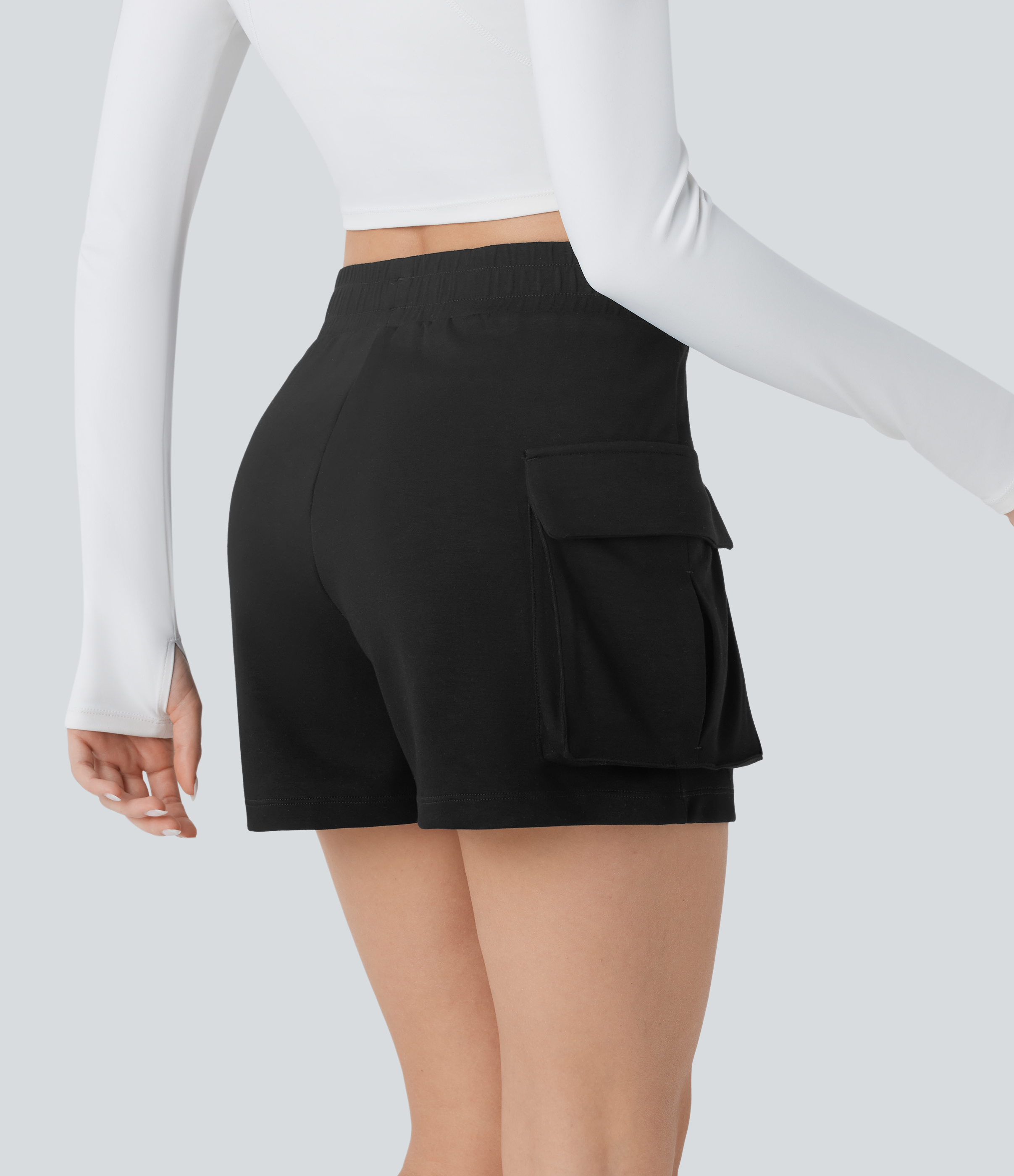 Halara High Waisted Flap Pocket Yoga Cargo Shorts Gym Short - Black - XL booty shorts compression shorts yoga shorts 
