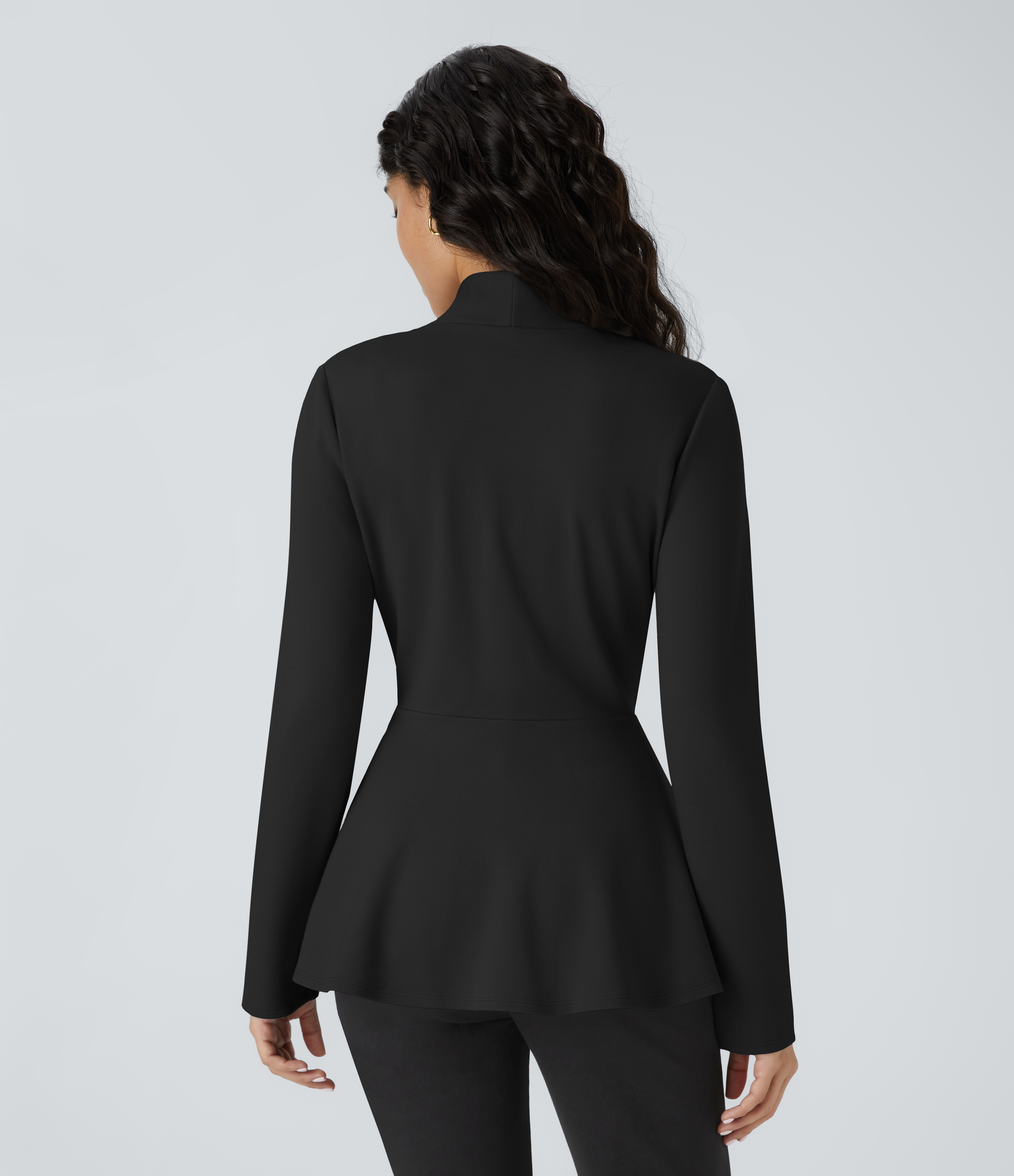 Noir Veste péplum de travail col en V avec un bouton / 2