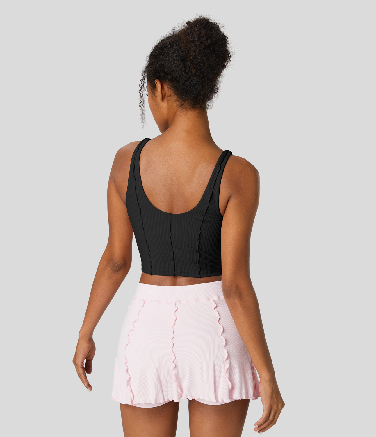 Halara Ribbed Backless Lettuce Trim Cropped Yoga Tank Top Tank Top - Black - M golf tops halter top tunic tops sleeveless tops backless top 