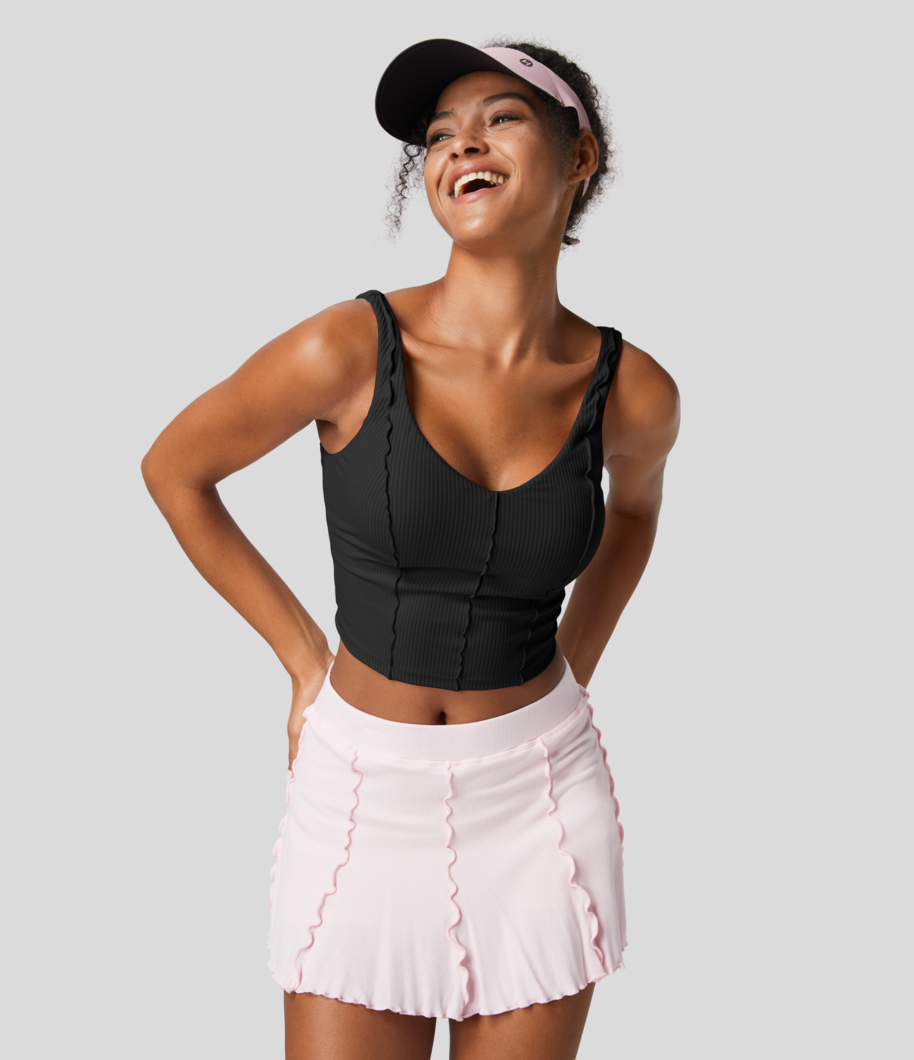 Halara Ribbed Backless Lettuce Trim Cropped Yoga Tank Top Tank Top - Black - M golf tops halter top tunic tops sleeveless tops backless top 