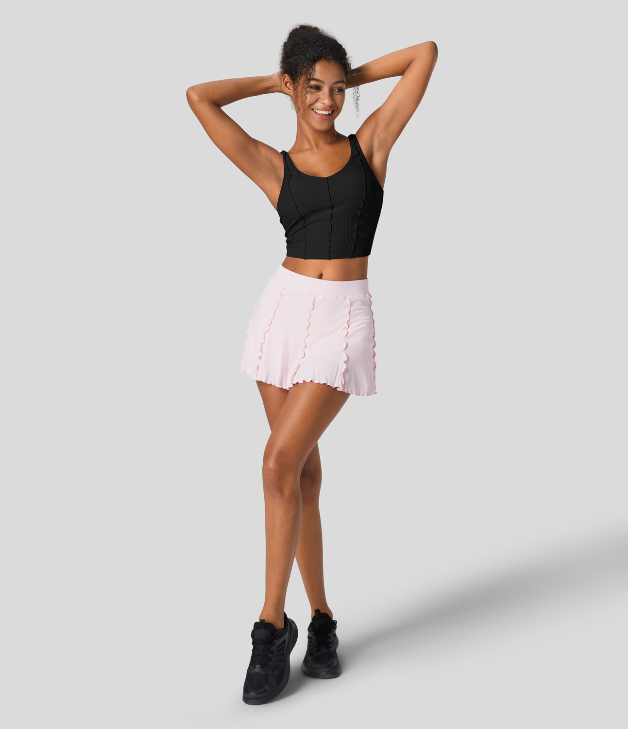Halara Ribbed Backless Lettuce Trim Cropped Yoga Tank Top Tank Top - Black - M golf tops halter top tunic tops sleeveless tops backless top 