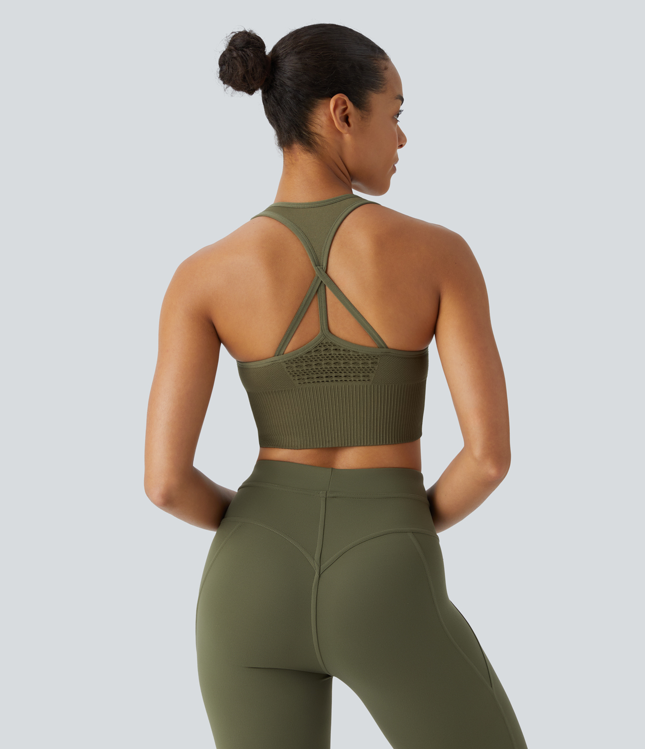 Halara Seamless Flow Medium Support Racerback T Back Workout Sports Bra  - Deep Sage - L push up bra strapless bra backless bra sticky bra 