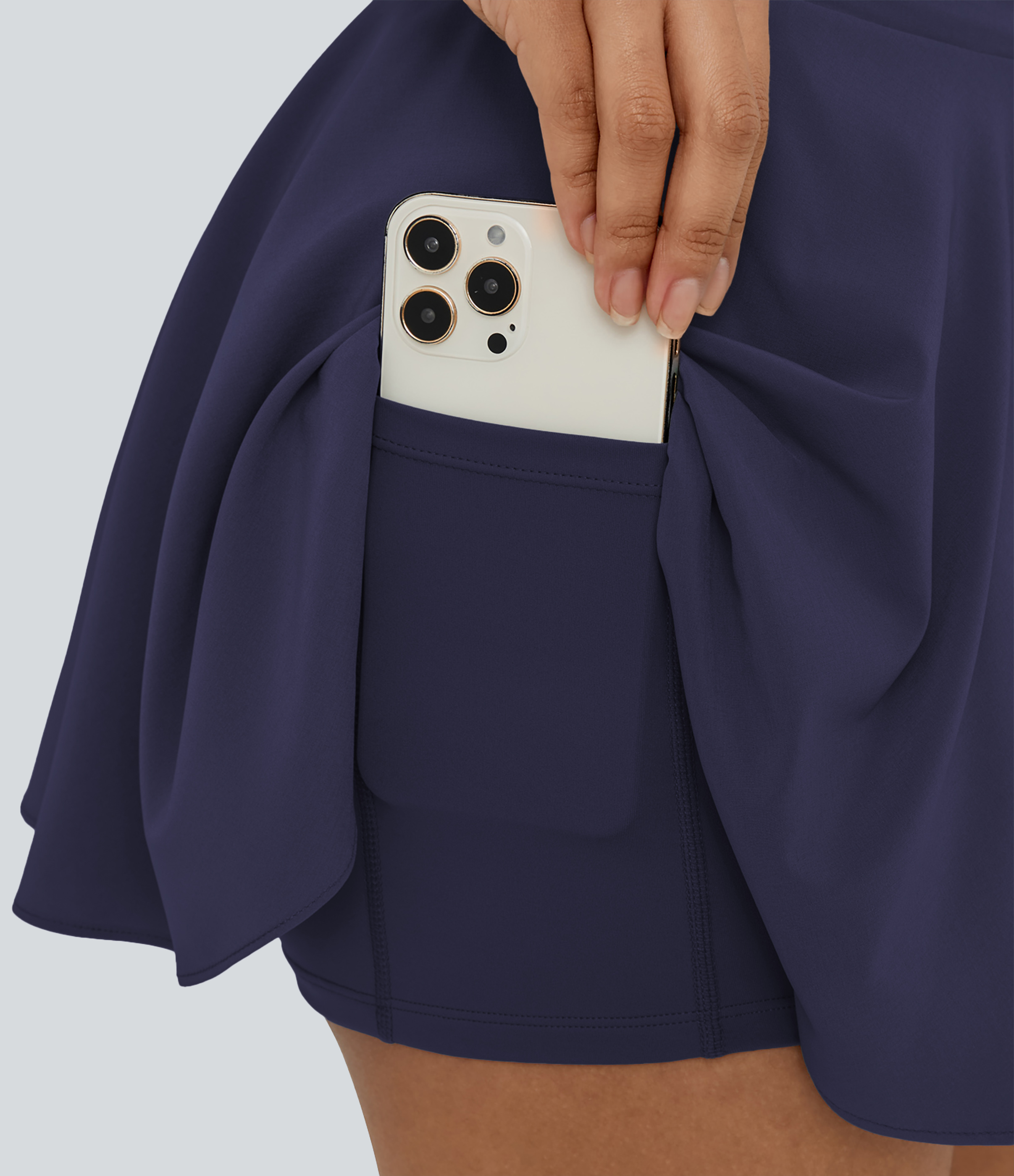 Halara Breezefulв„ў High Waisted Tie Side 2-in-1 Side Pocket Flowy Micro Mini Flare Quick Dry Casual Skirt  - Black Diamond Blue - S(regular) 