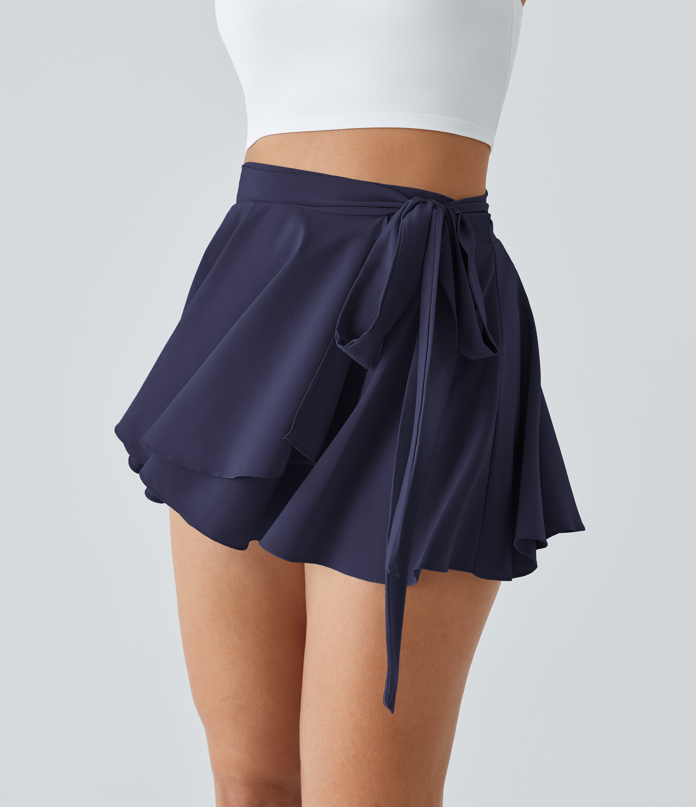 Halara Breezefulв„ў High Waisted Tie Side 2-in-1 Side Pocket Flowy Micro Mini Flare Quick Dry Casual Skirt  - Black Diamond Blue - S(regular) 