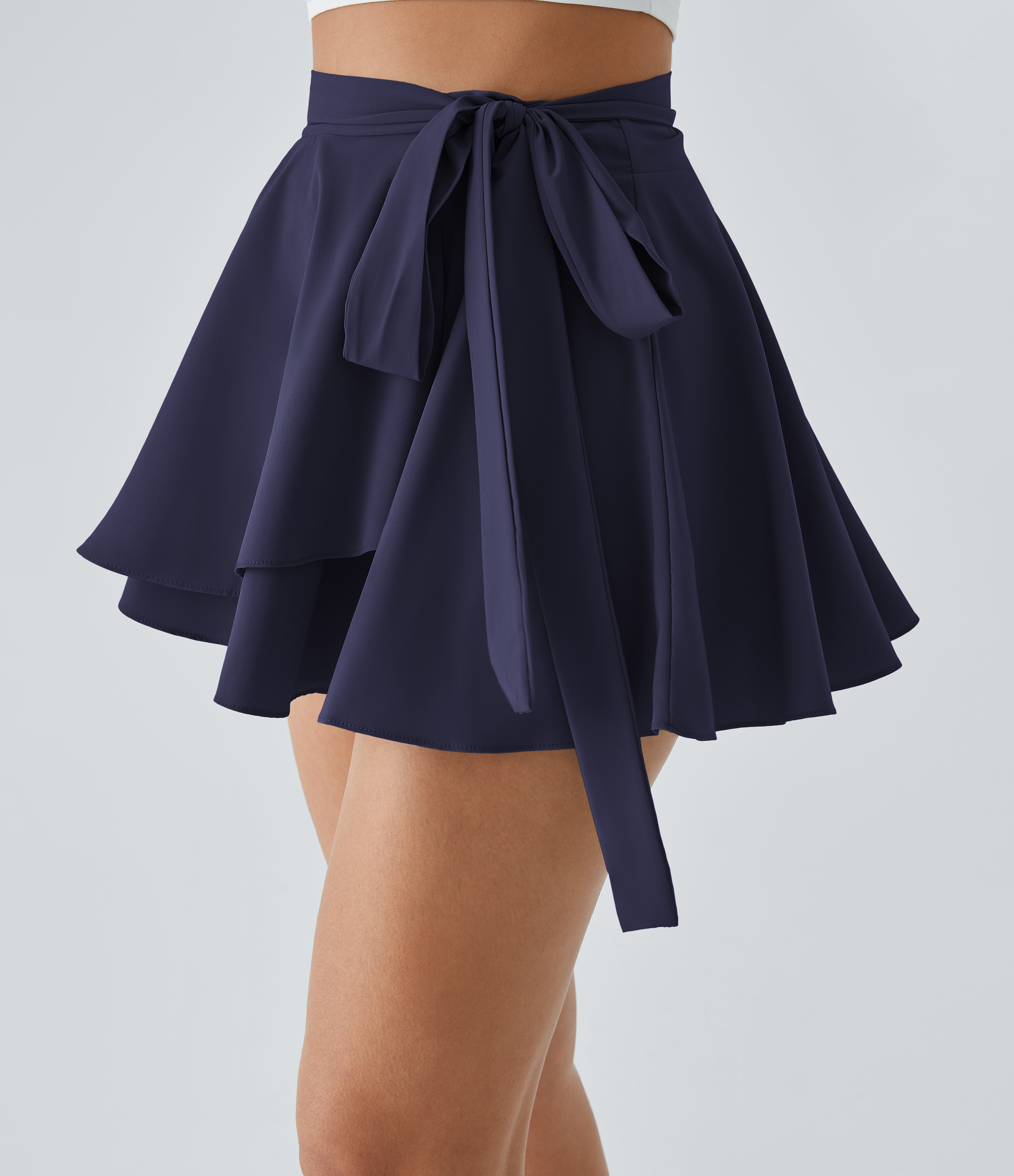 Halara Breezefulв„ў High Waisted Tie Side 2-in-1 Side Pocket Flowy Micro Mini Flare Quick Dry Casual Skirt  - Black Diamond Blue - S(regular) 