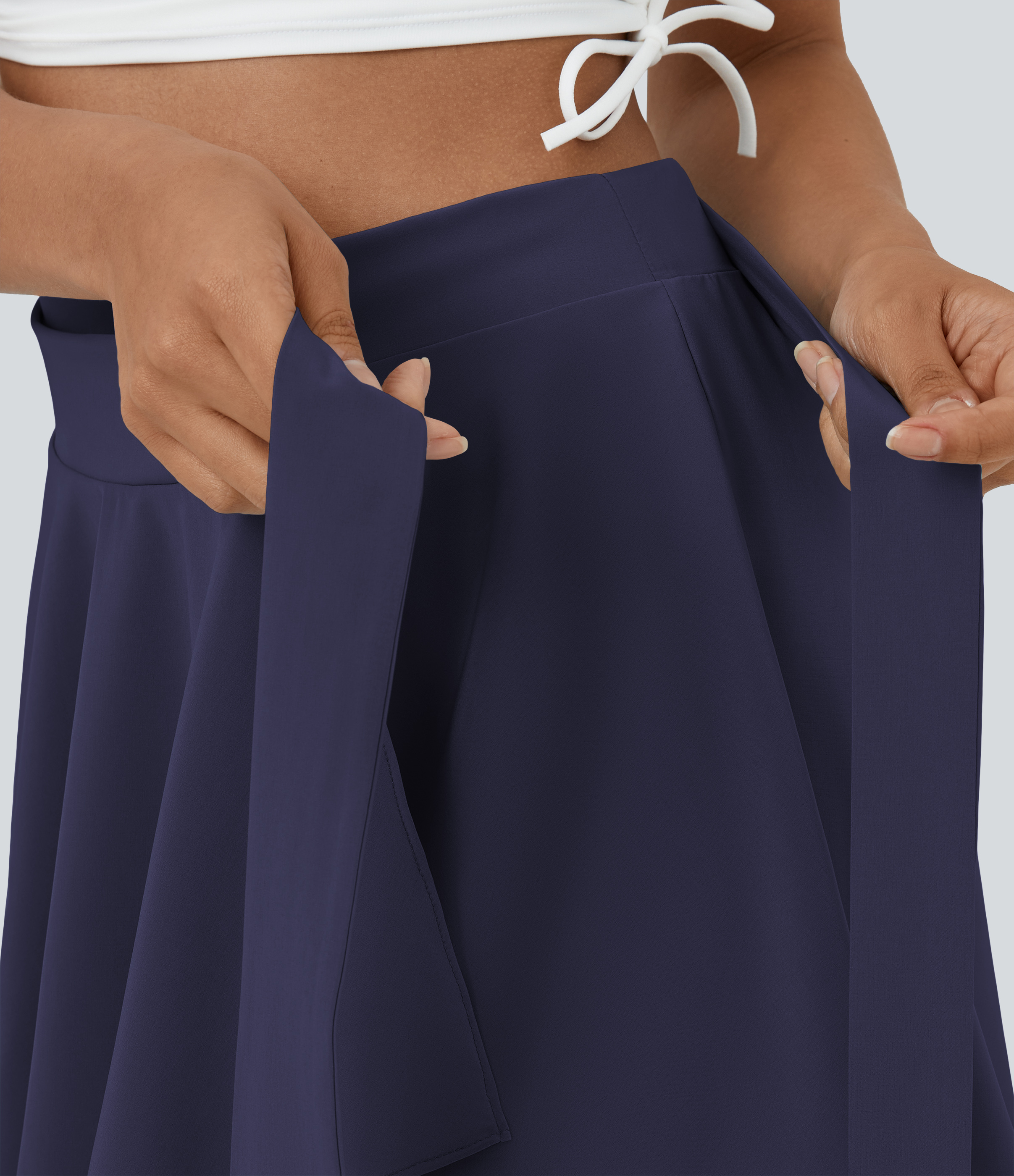 Halara Breezefulв„ў High Waisted Tie Side 2-in-1 Side Pocket Flowy Micro Mini Flare Quick Dry Casual Skirt  - Black Diamond Blue - S(regular) 