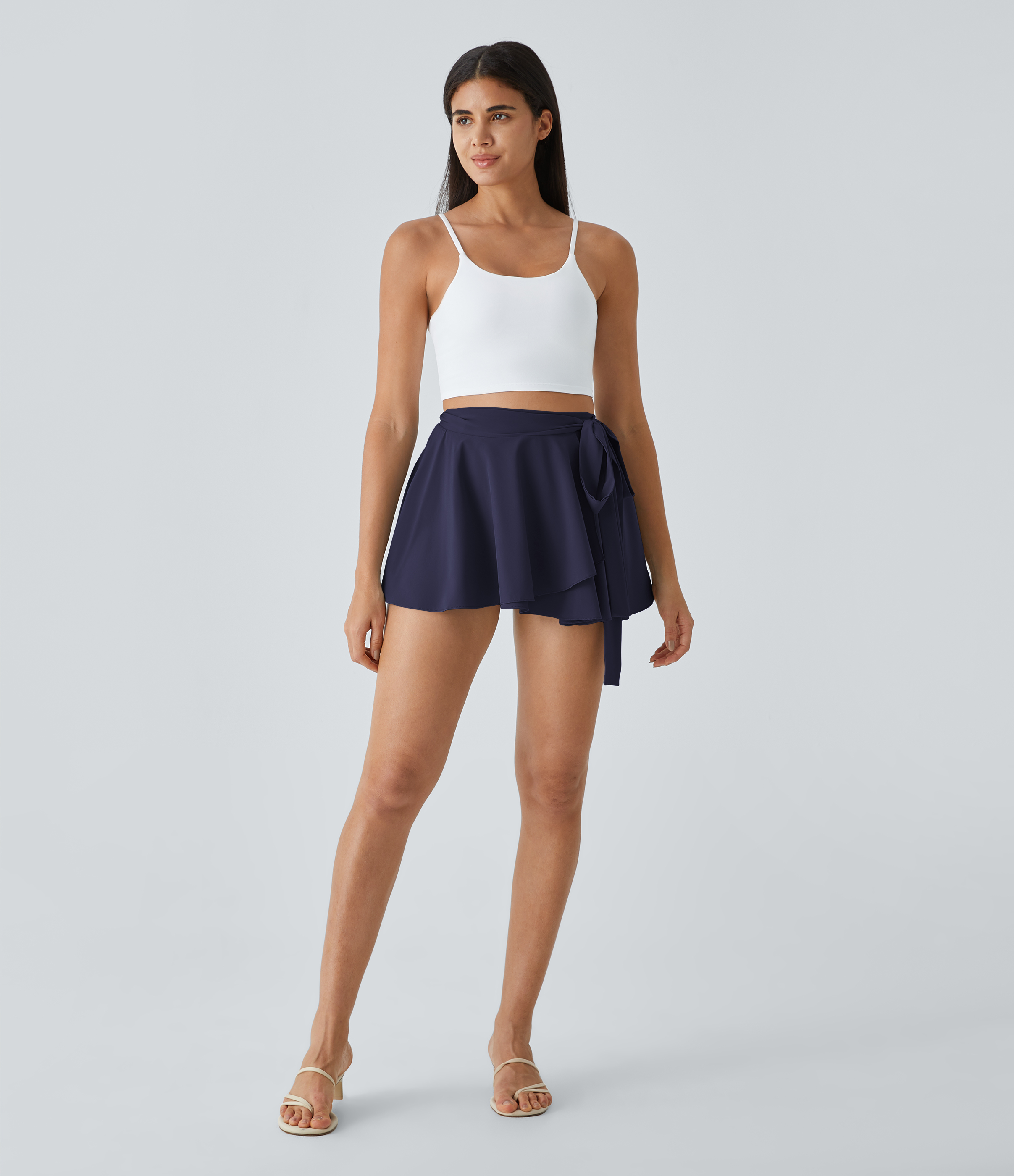 Halara Breezefulв„ў High Waisted Tie Side 2-in-1 Side Pocket Flowy Micro Mini Flare Quick Dry Casual Skirt  - Black Diamond Blue - S(regular) 