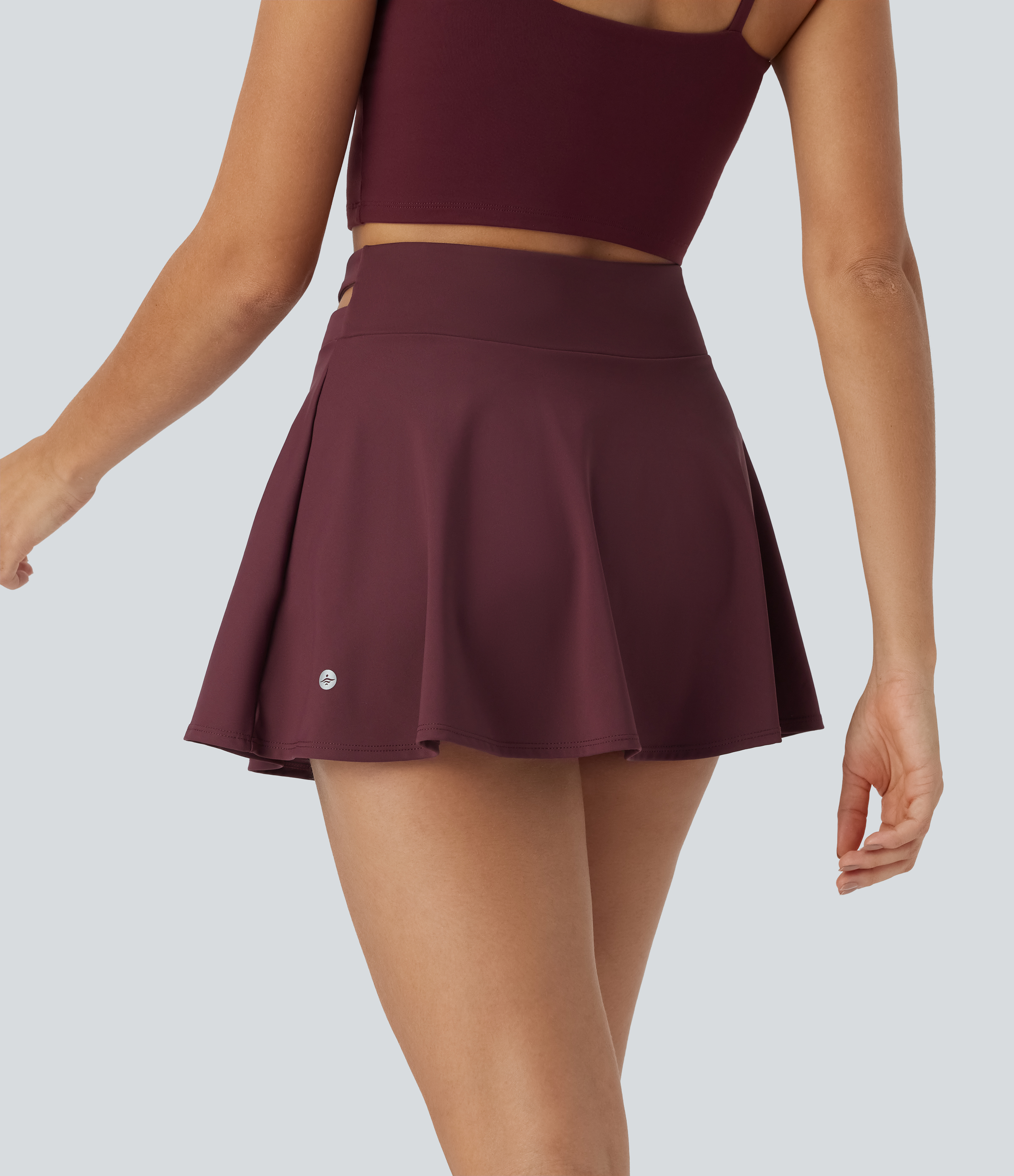 Halara Softlyzeroв„ў Airy High Waisted Crossover Adjustable Buckle 2-in-1 Side Pocket Split Cool Touch Flare Mini Dance Skirt  - Berry Red - S(regular) 