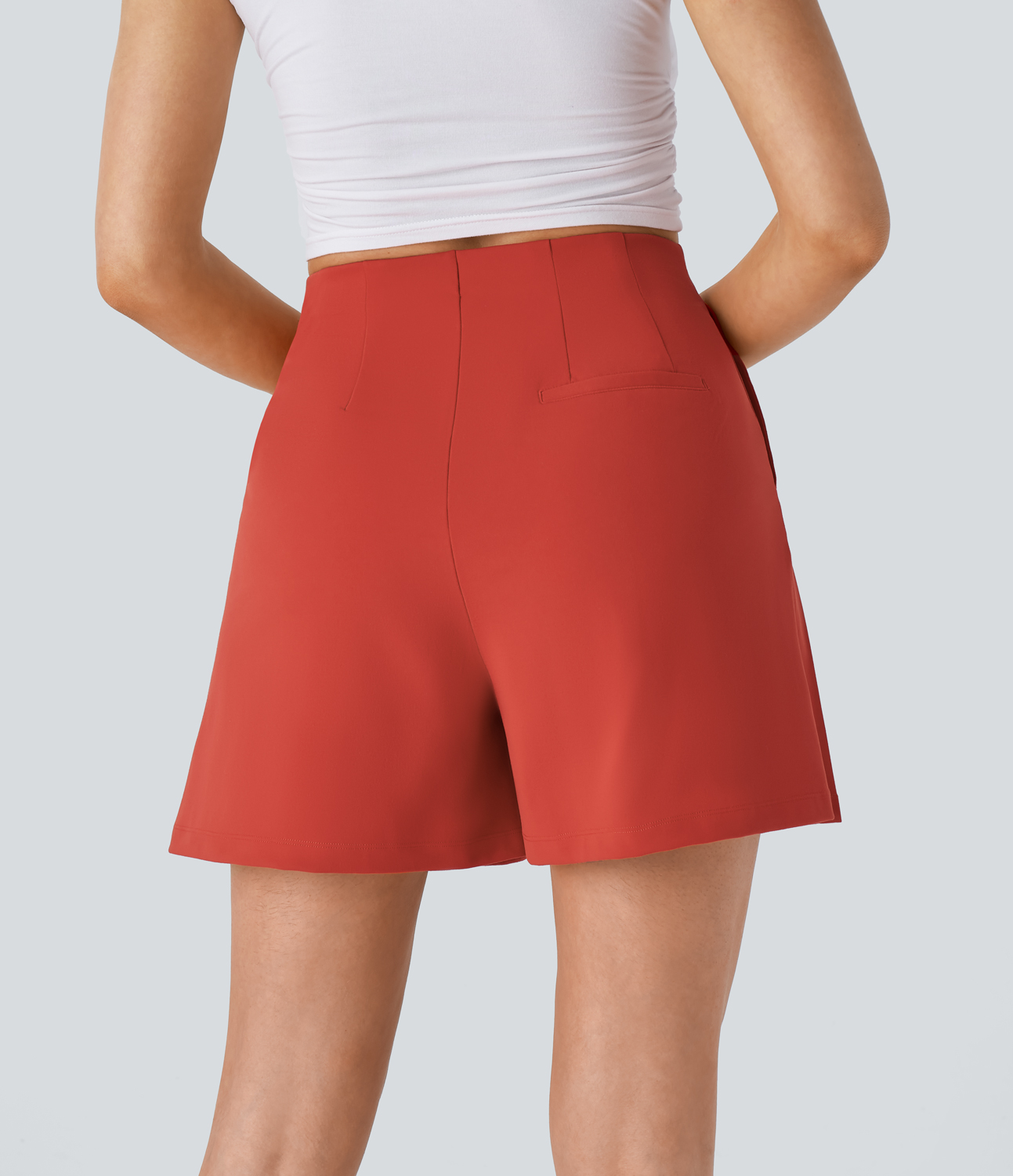 Halara High Waisted Decorative Button Side Pocket Pleated Casual Shorts  - Valiant Poppy - L 