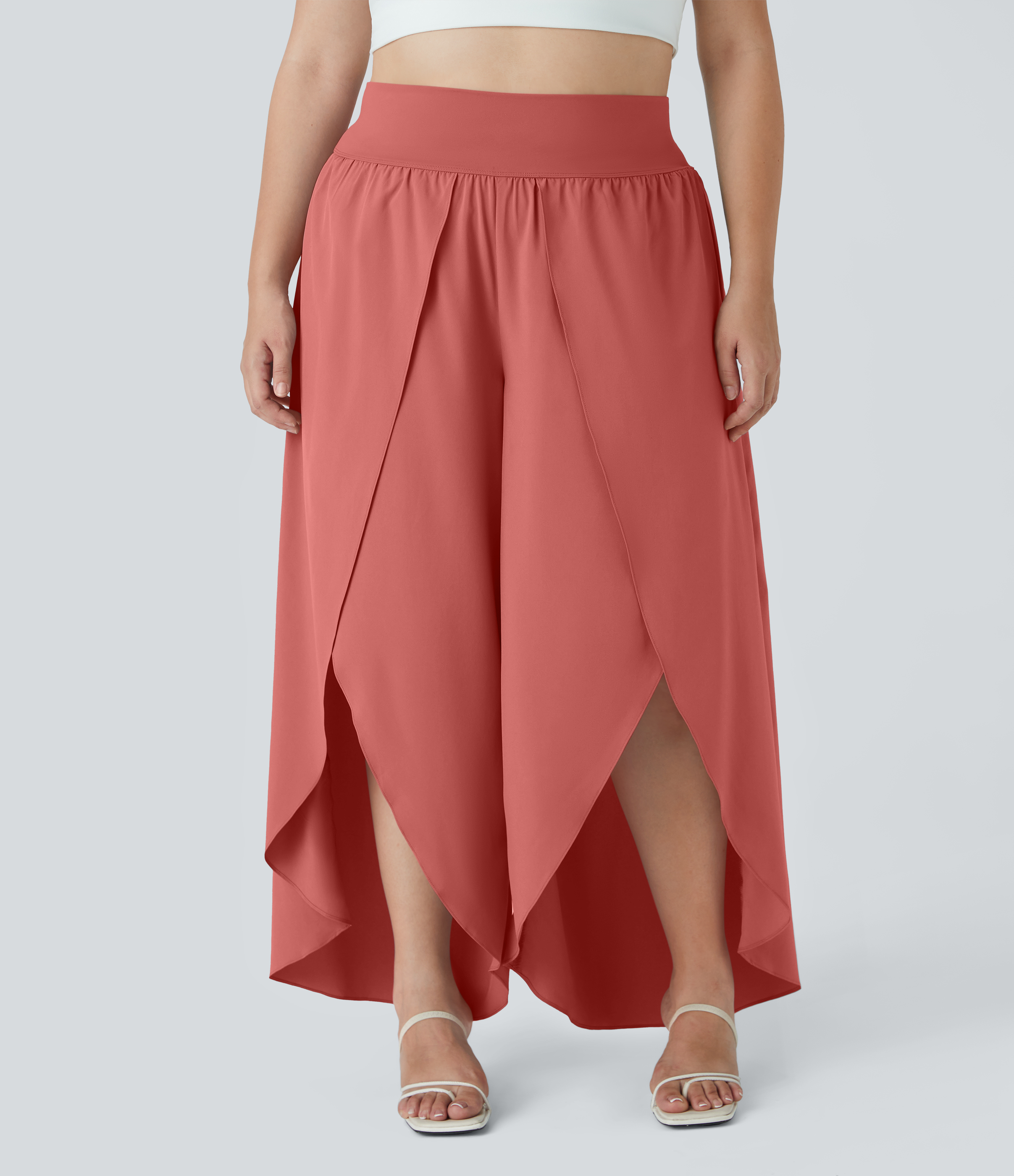 Halara Breezefulв„ў High Waisted Back Waistband Pocket Palazzo Flowy Split Wide Leg Quick Dry Casual Plus Size Pants  - Flame Red - 2X(regular) 