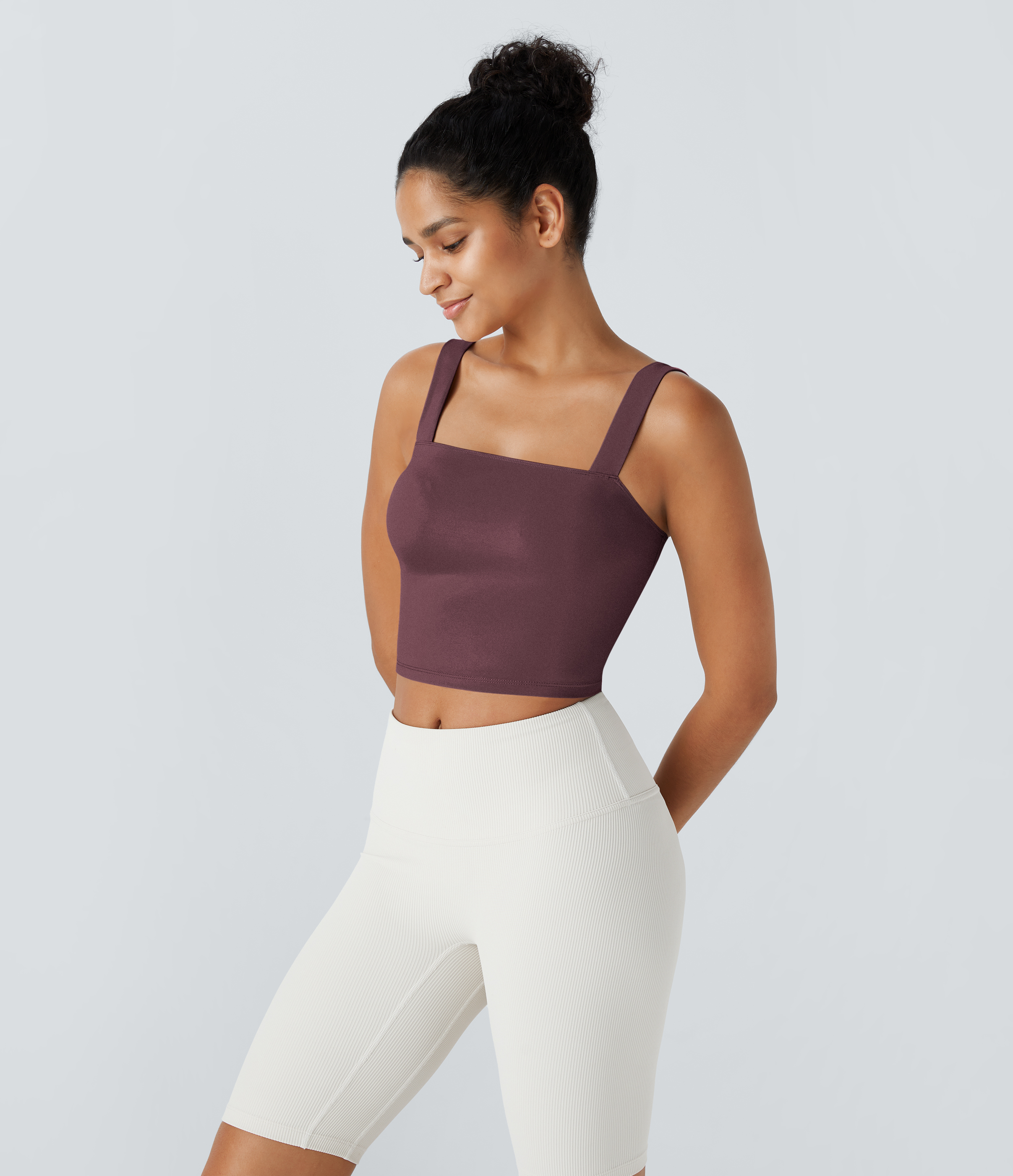 Halara Softlyzeroв„ў Plush Square Neck Cropped Skinny Yoga Tank Top Tank Top - Red Mahogany - XL golf tops halter top tunic tops 